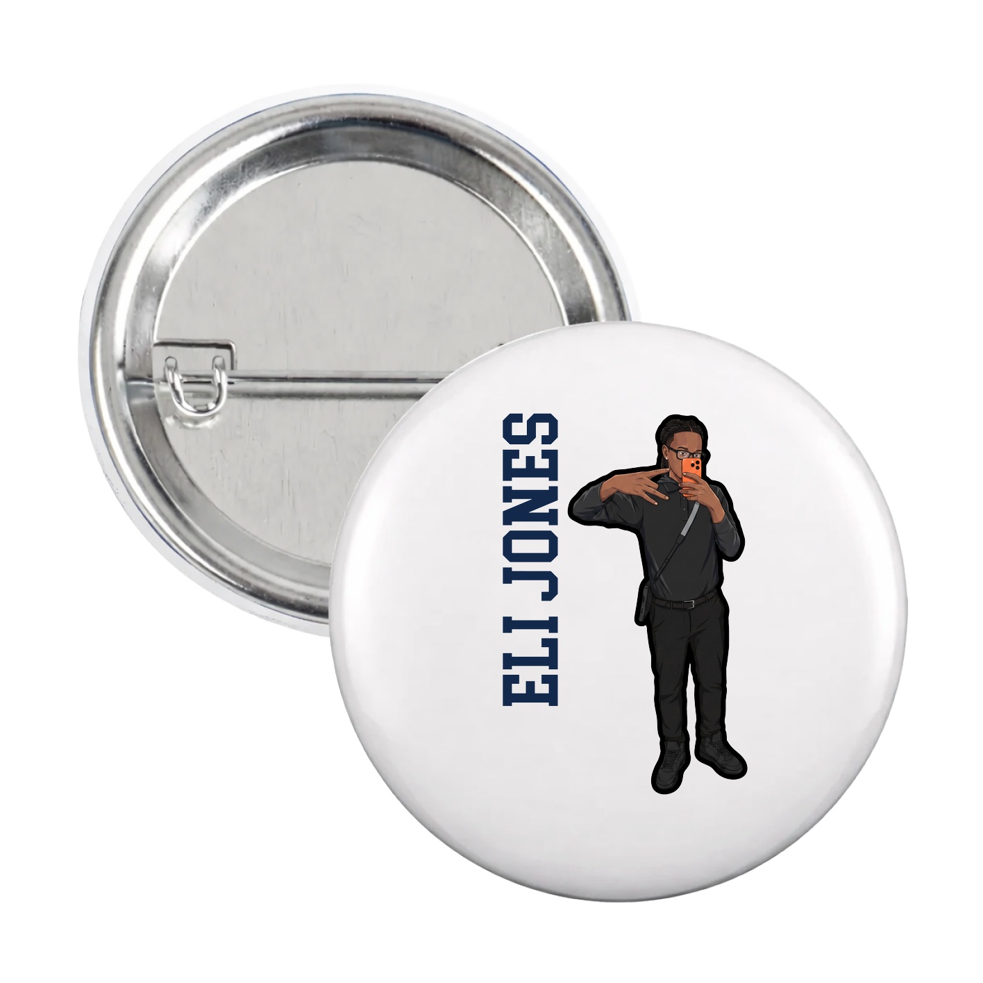 Game Day Button — Name Vertical in White