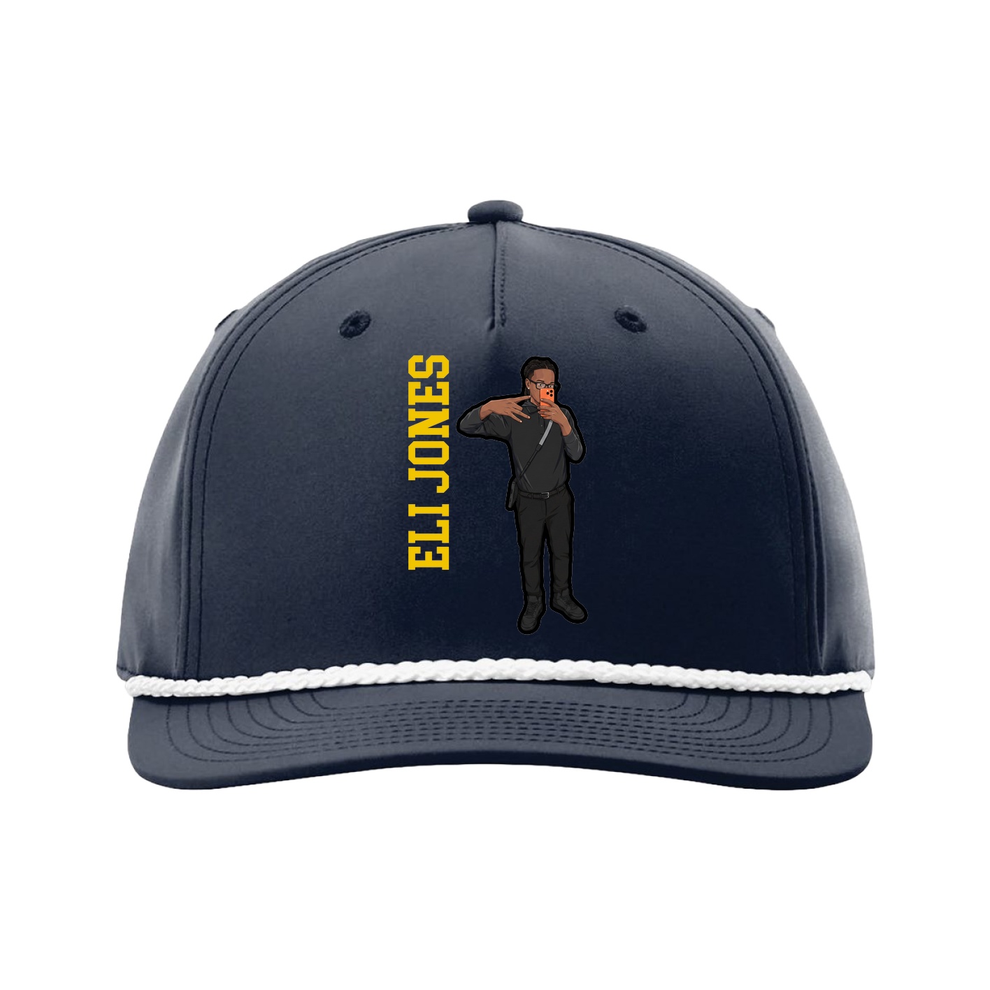 Five-Panel Classic Rope Cap — Name Vertical in Navy