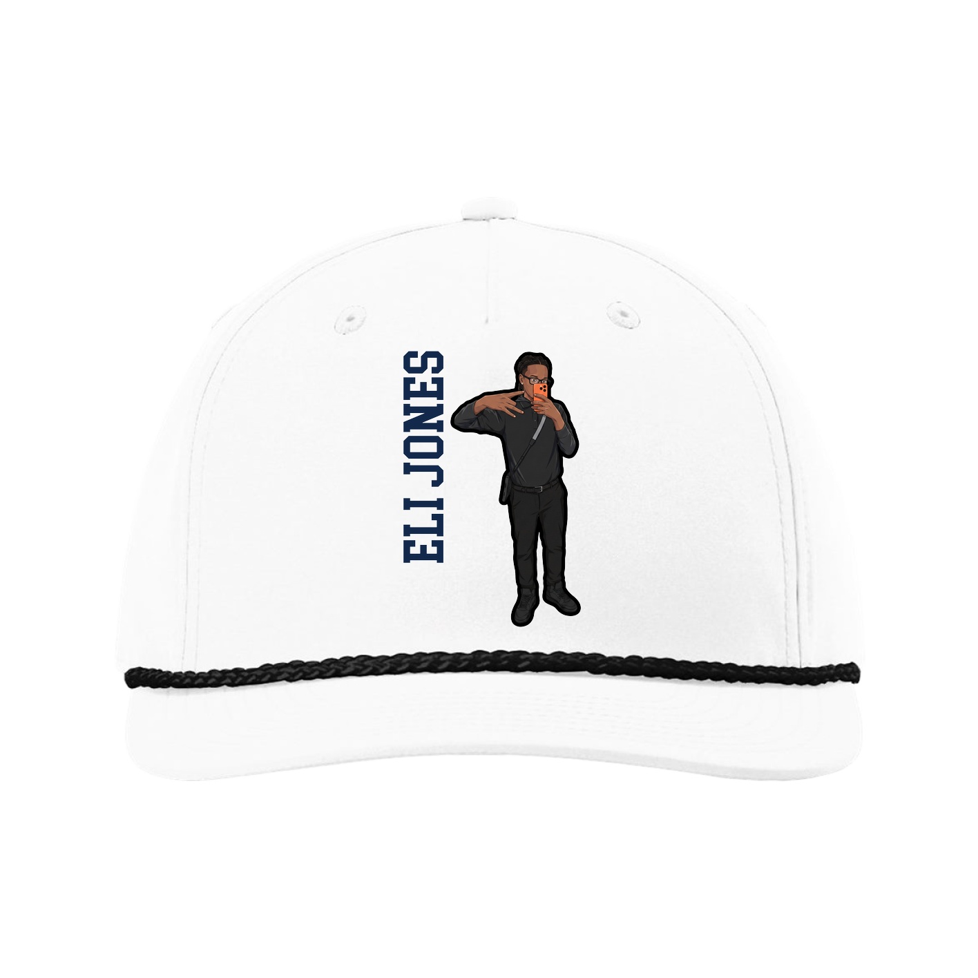 Five-Panel Classic Rope Cap — Name Vertical in White