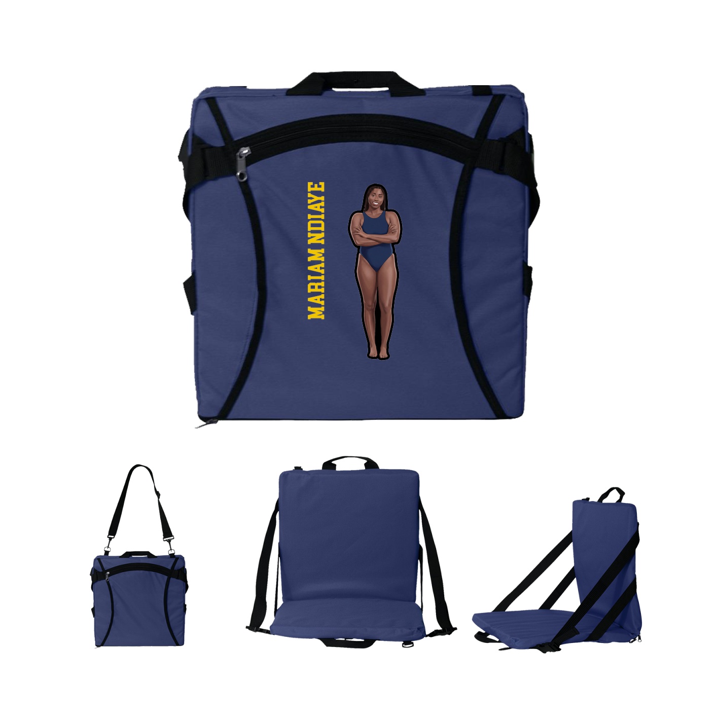 Folding Stadium Seat — Name Vertical in Navy