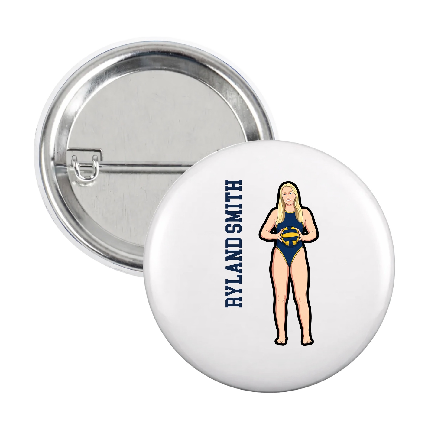 Game Day Button — Name Vertical in White