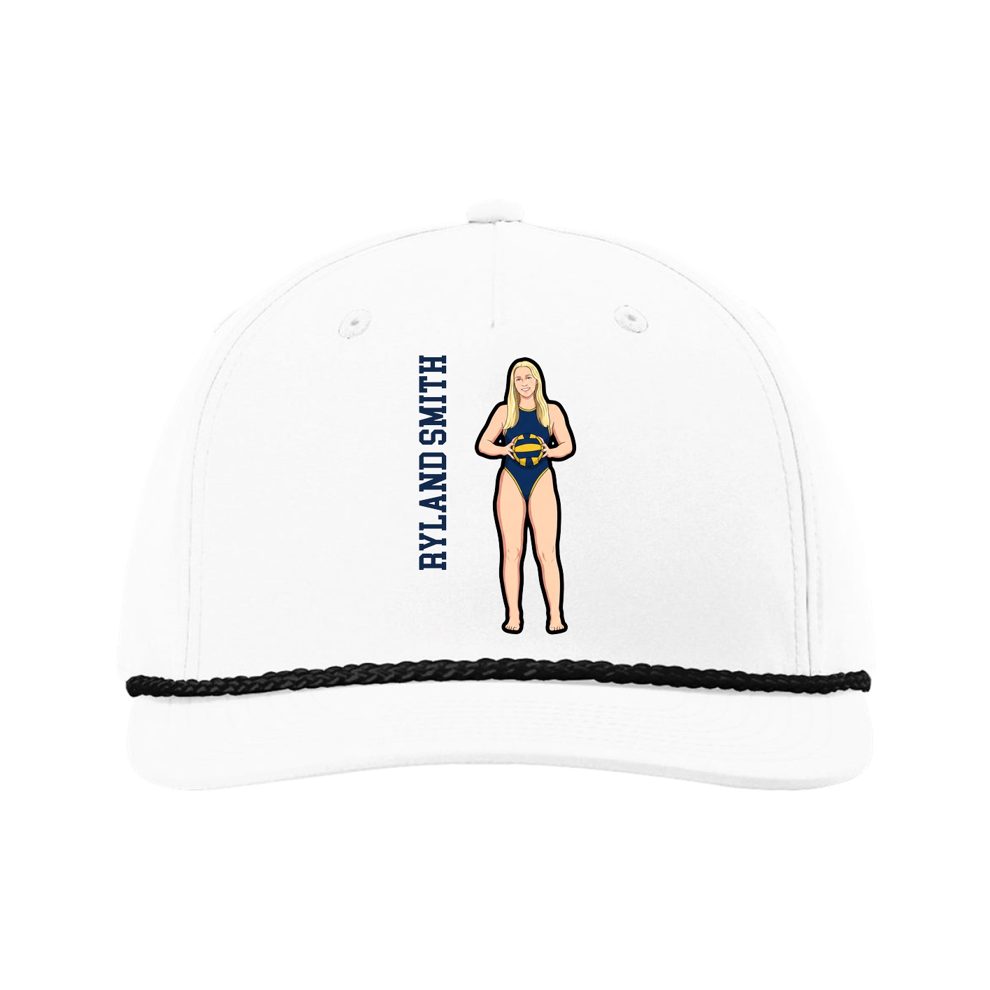 Five-Panel Classic Rope Cap — Name Vertical in White