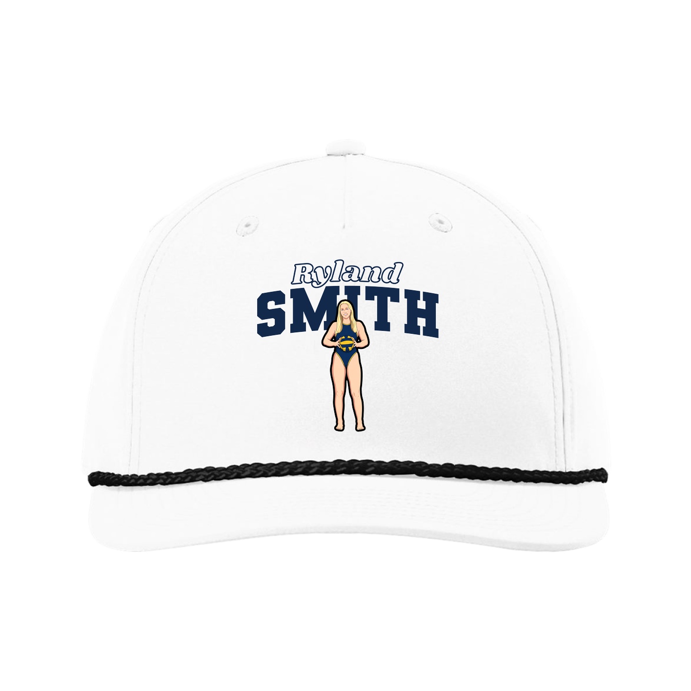 Five-Panel Classic Rope Cap — Name Arch in White