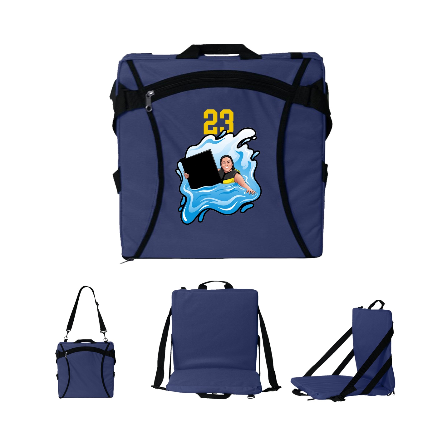 Folding Stadium Seat — Number Top in Navy