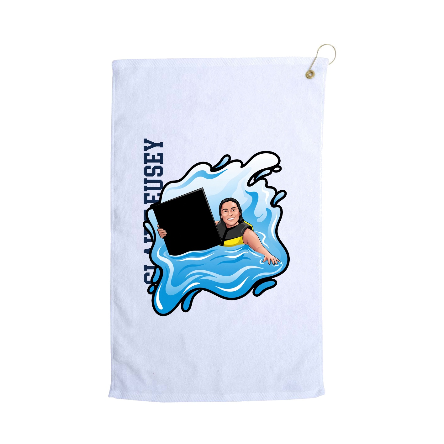 Golf Towel — Name Vertical in White