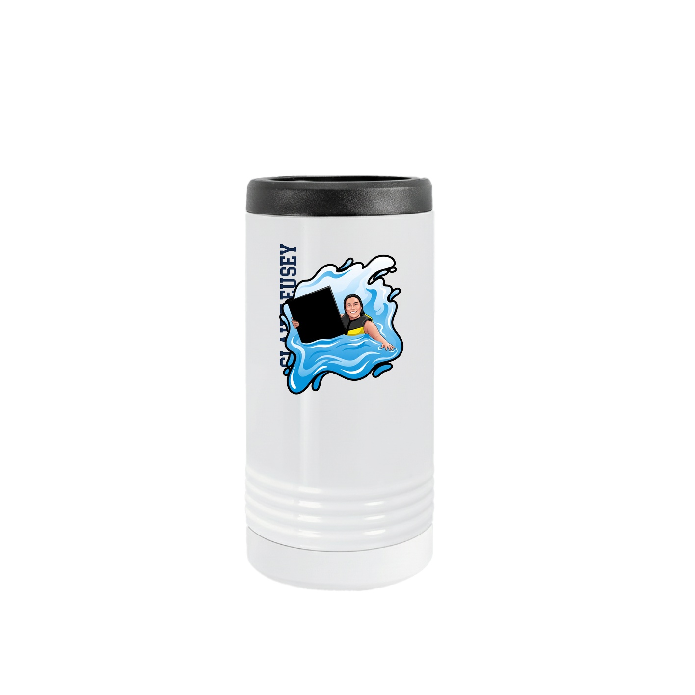 Slim Beverage Holder — Name Vertical in White