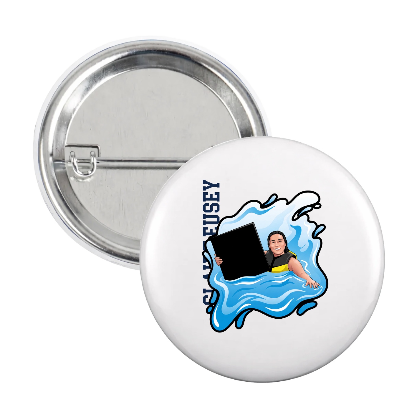 Game Day Button — Name Vertical in White