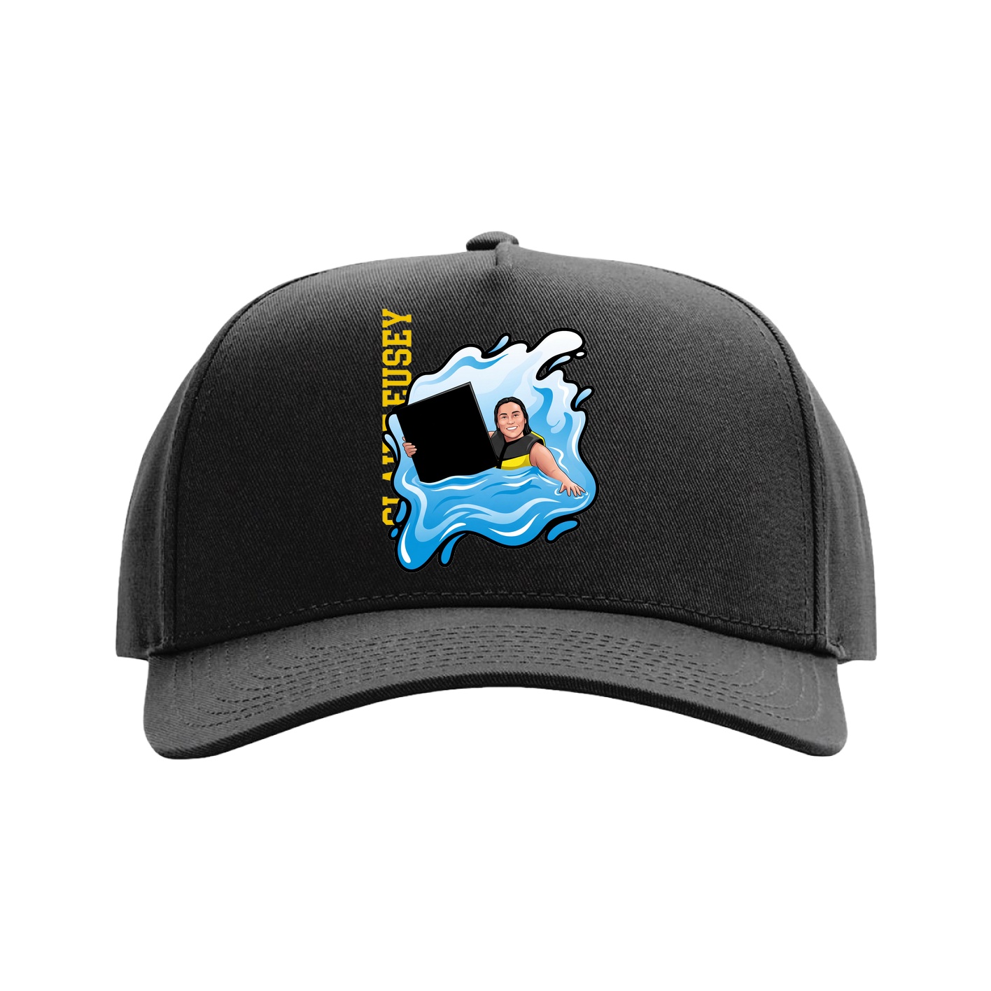 Full Fabric Five-Panel Champ Cap — Name Vertical in Black