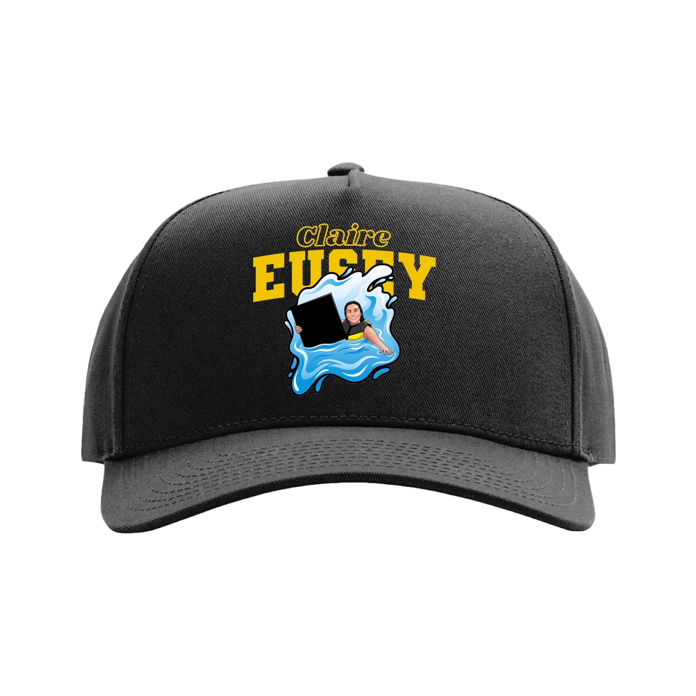 Full Fabric Five-Panel Champ Cap — Name Arch in Black