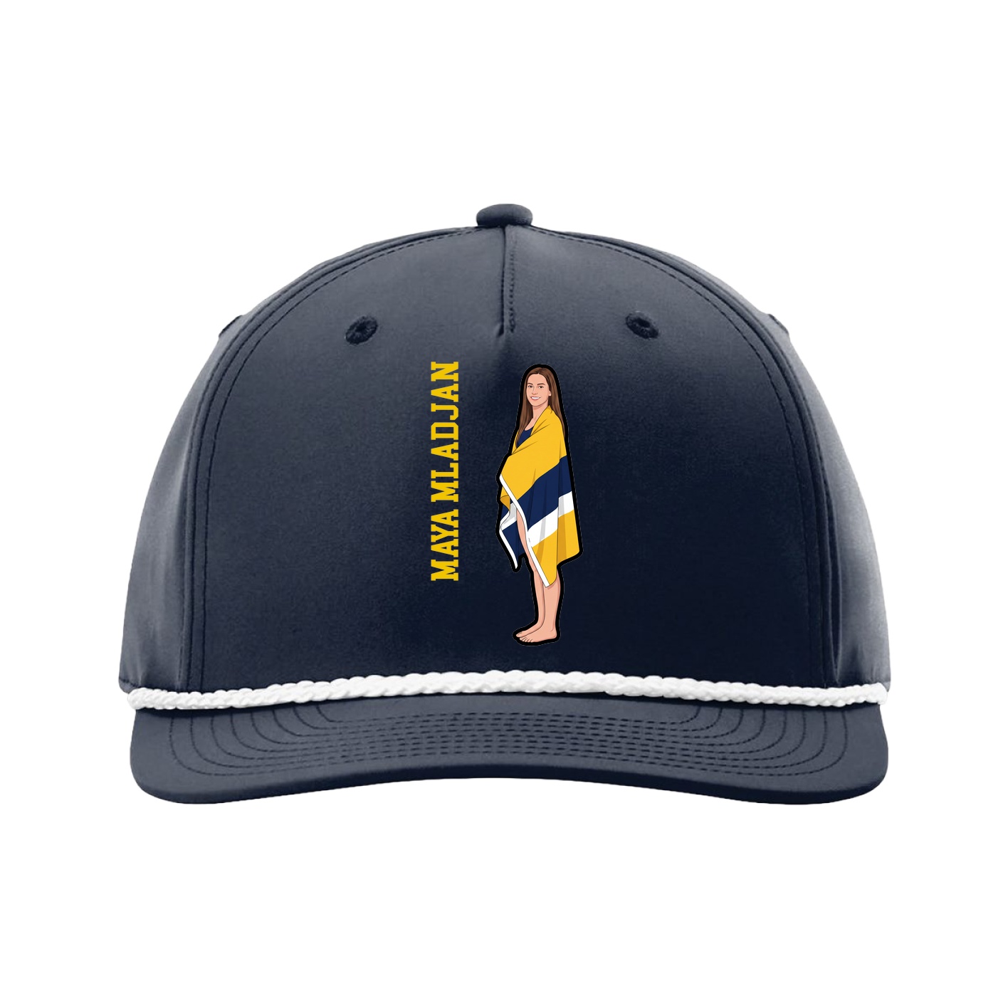 Five-Panel Classic Rope Cap — Name Vertical in Navy