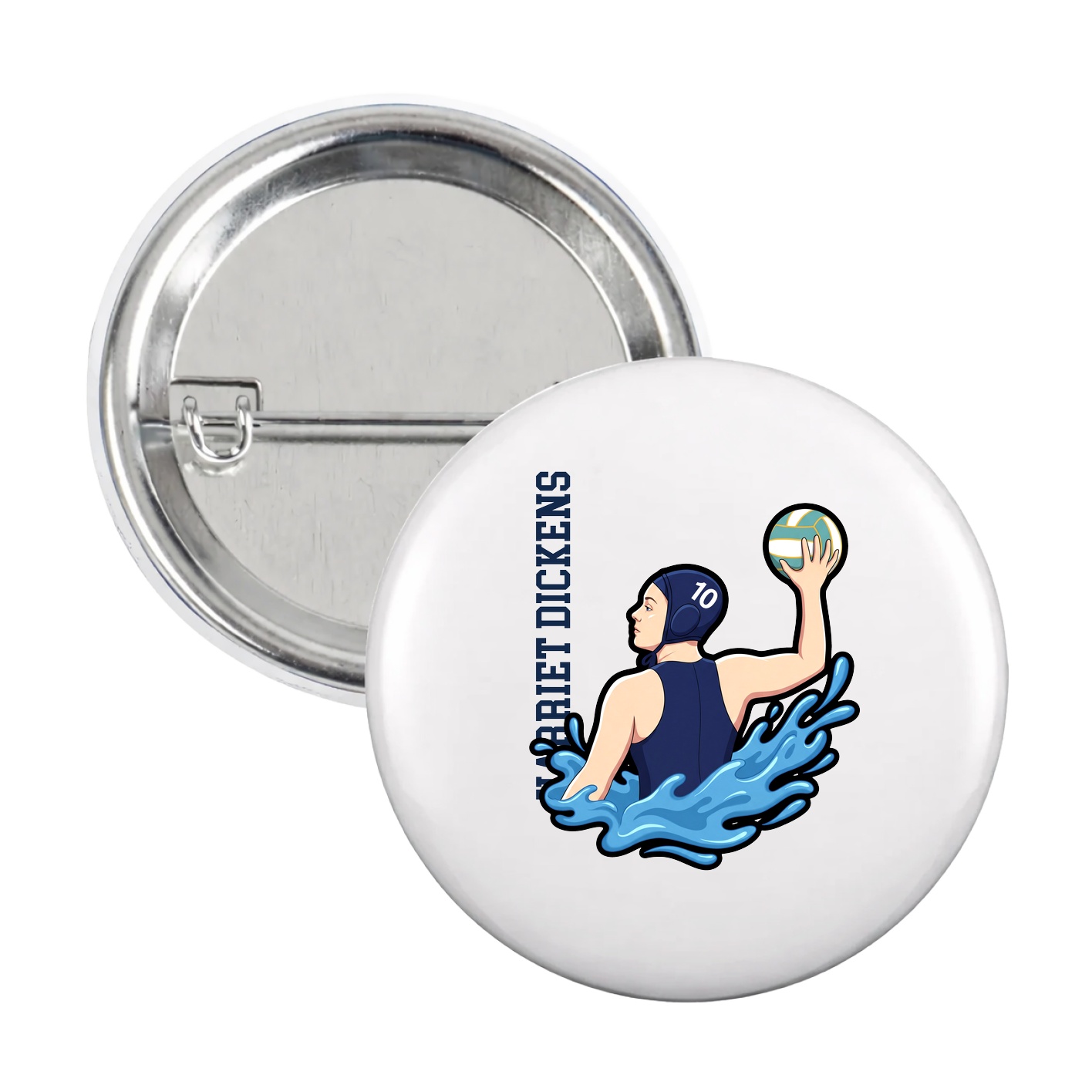 Game Day Button — Name Vertical in White