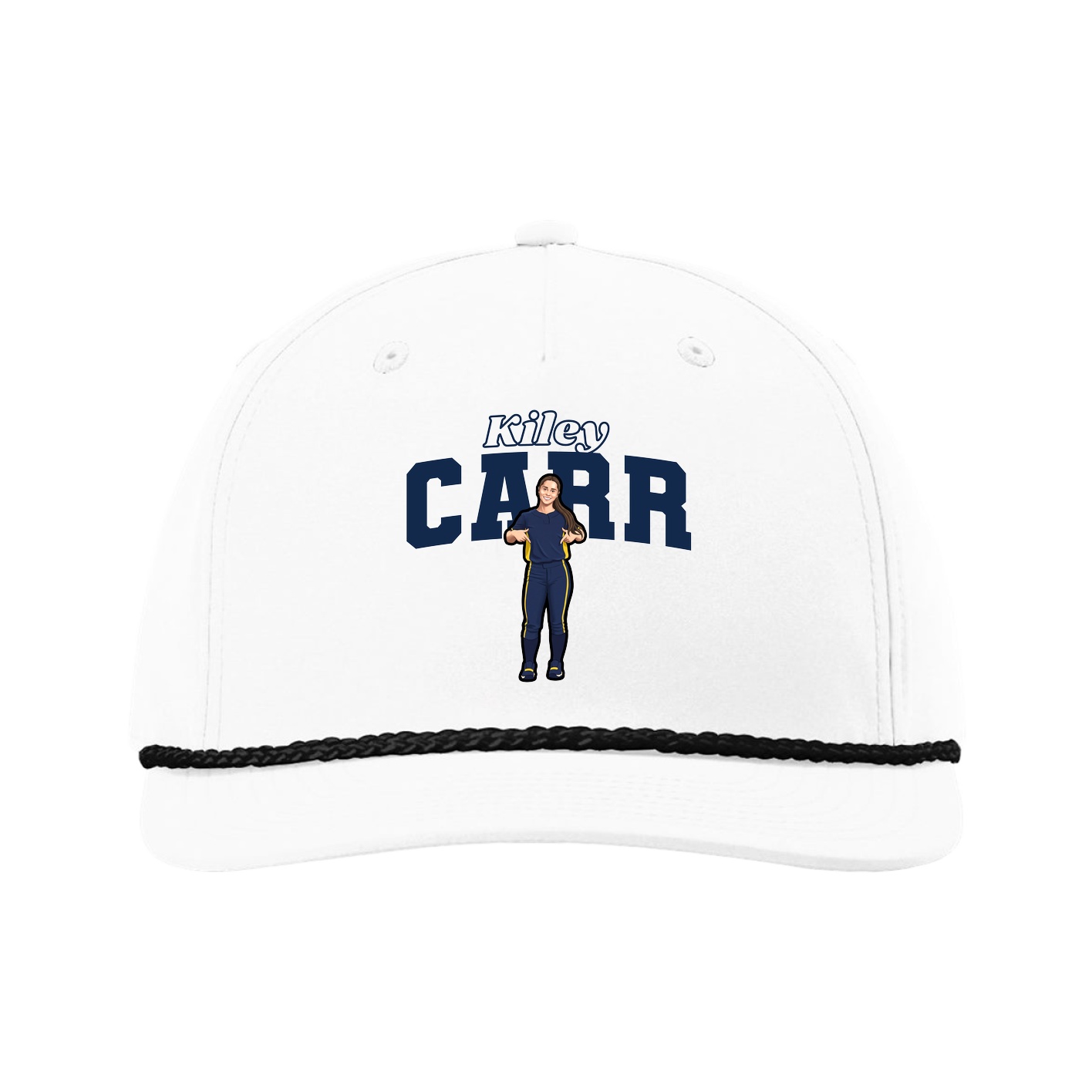 Five-Panel Classic Rope Cap — Name Arch in White
