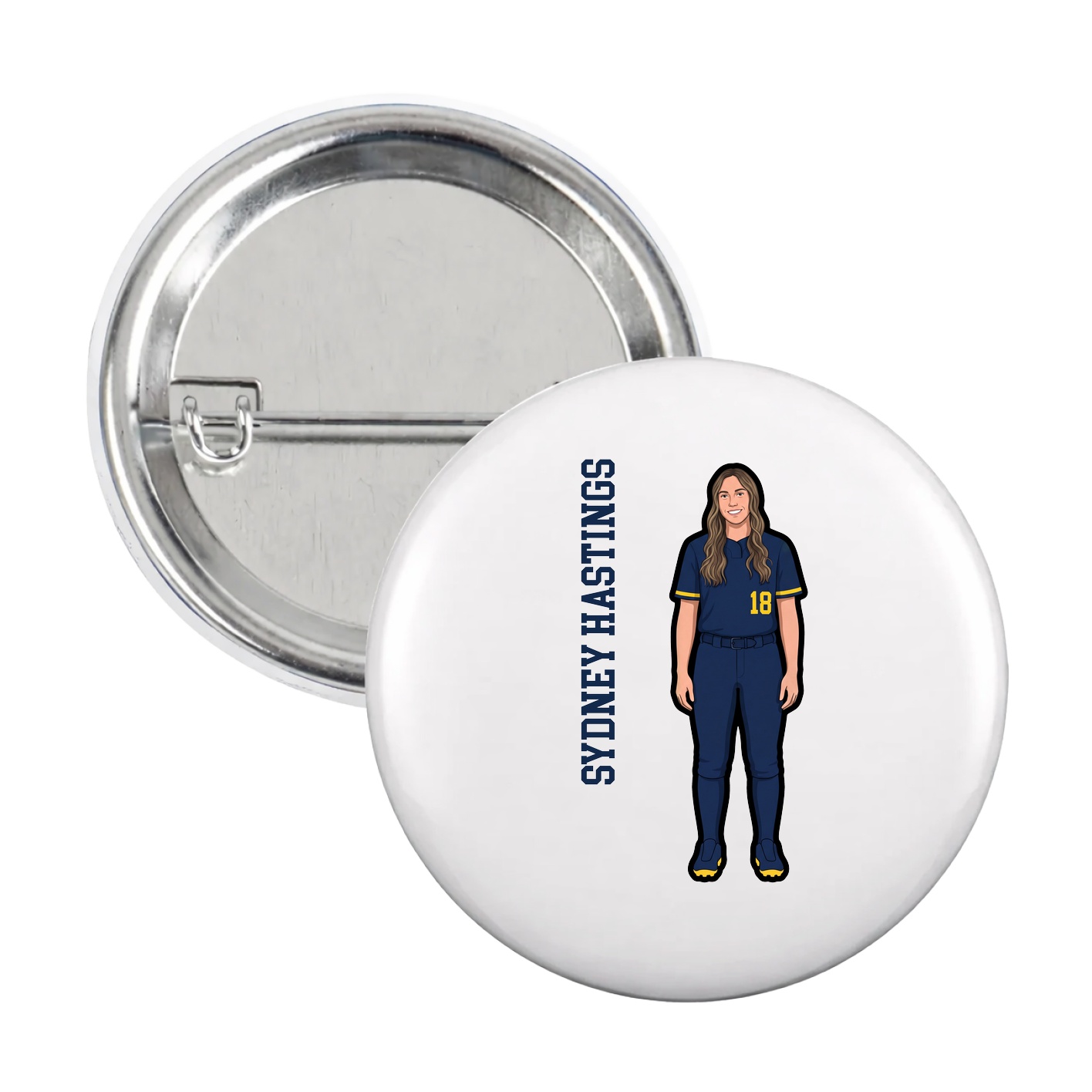 Game Day Button — Name Vertical in White