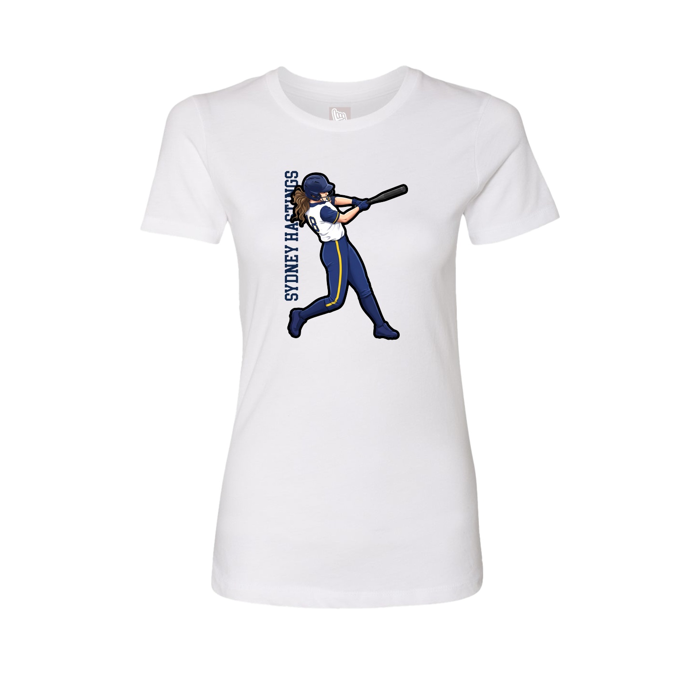 Fitted Women's Tee — Name Vertical in White