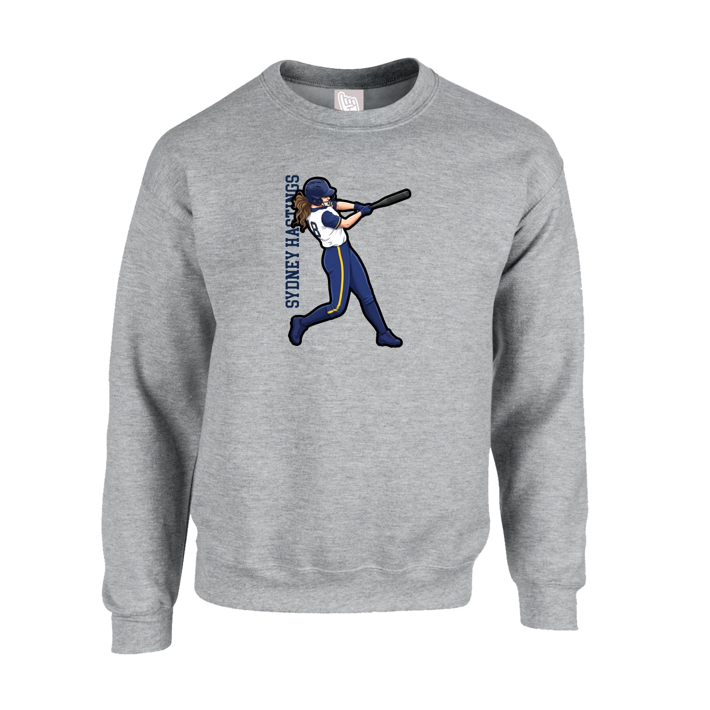 Fleece Crew — Name Vertical in Grey