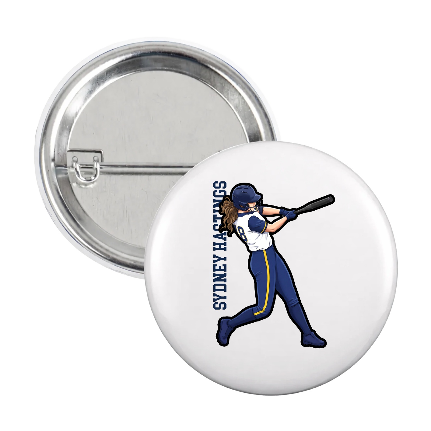 Game Day Button — Name Vertical in White
