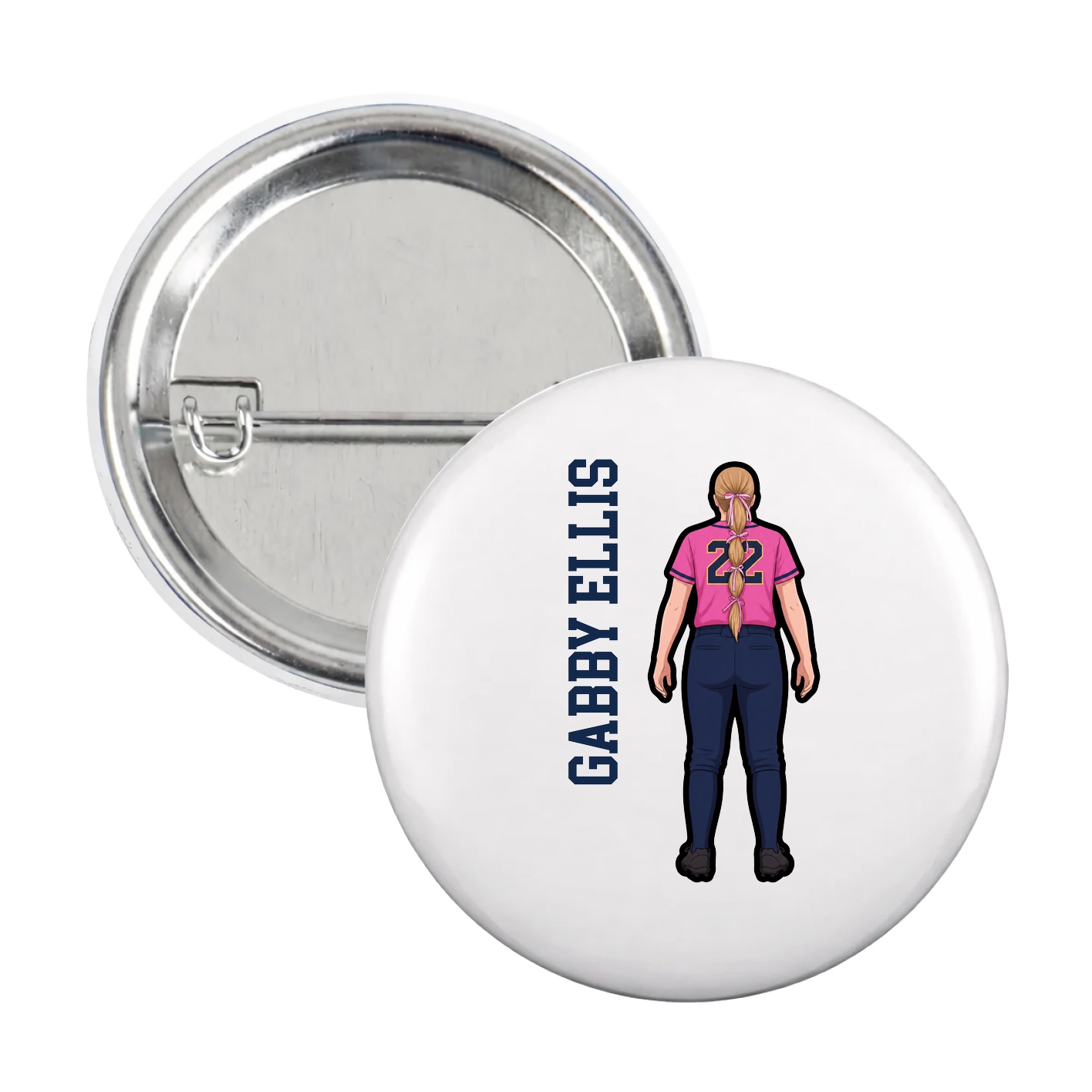 Game Day Button — Name Vertical in White