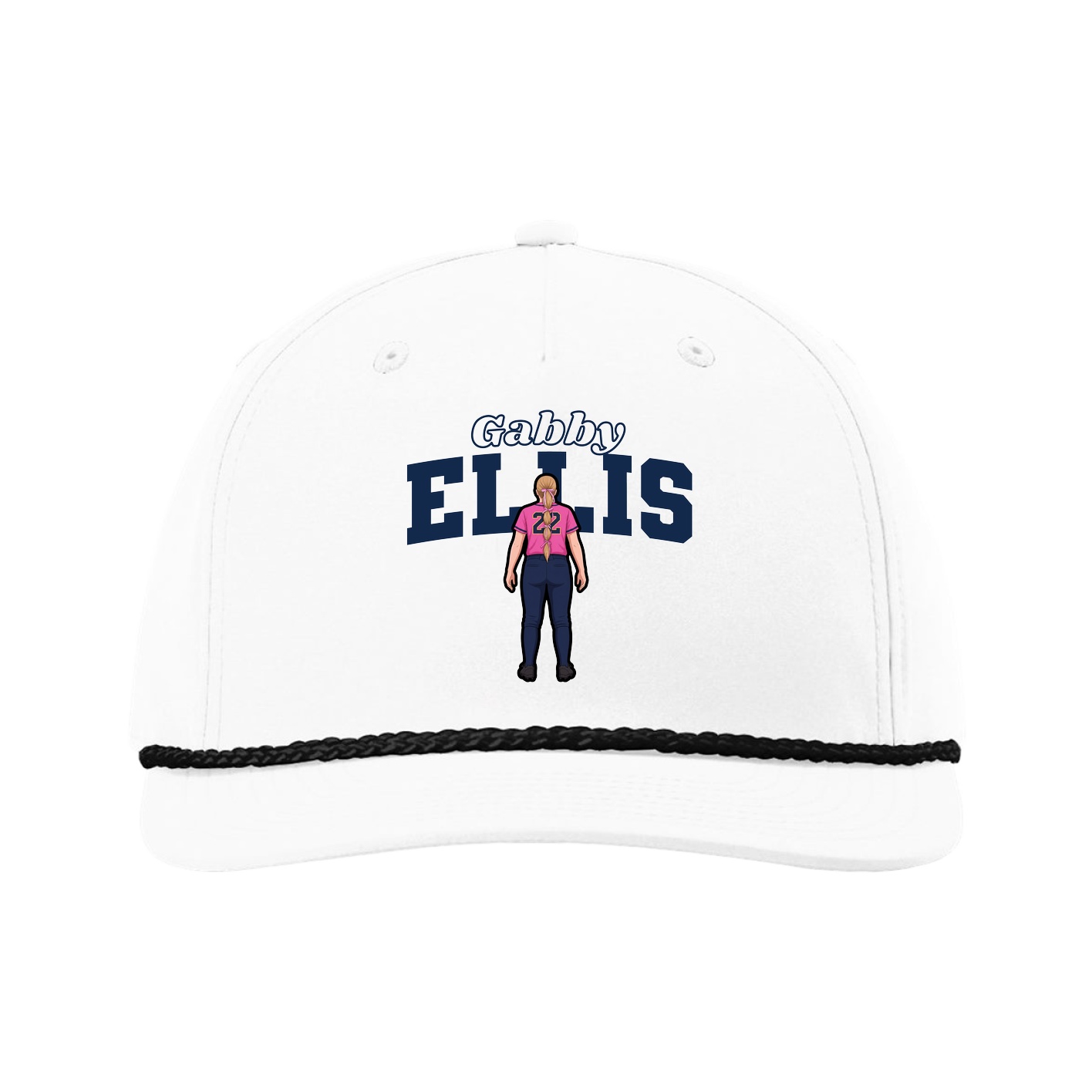 Five-Panel Classic Rope Cap — Name Arch in White