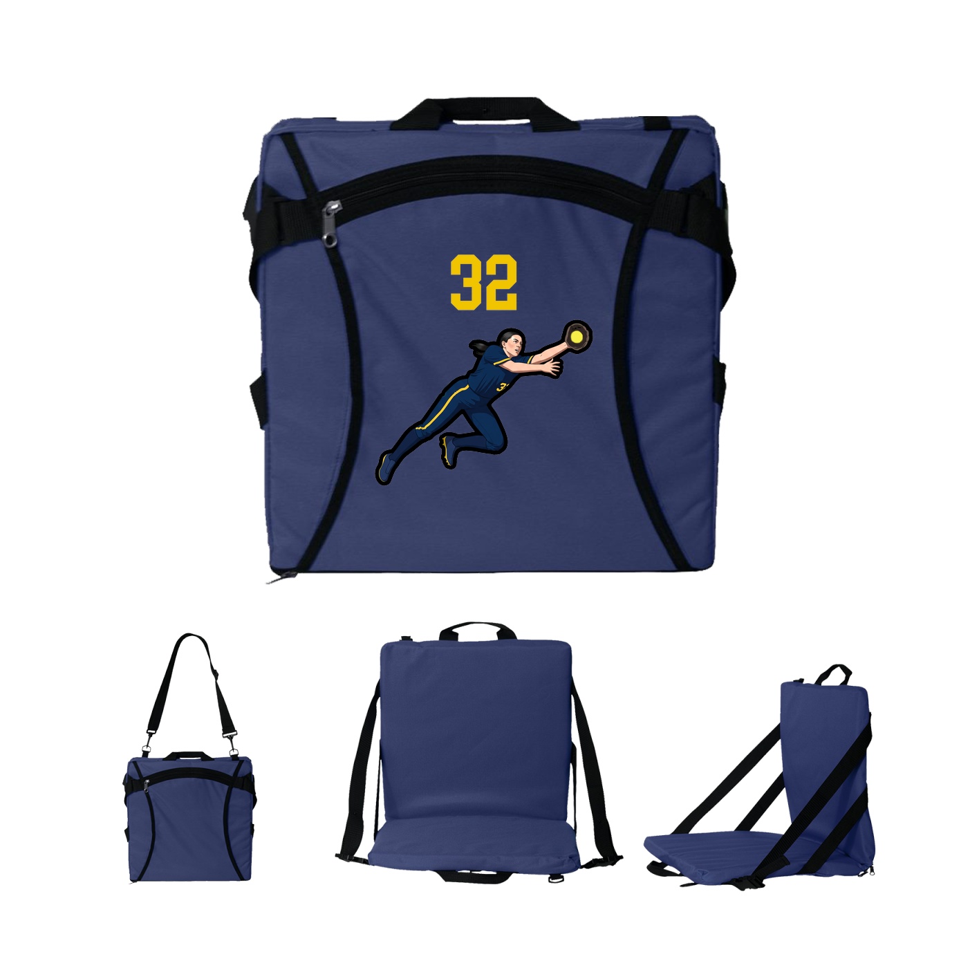 Folding Stadium Seat — Number Top in Navy