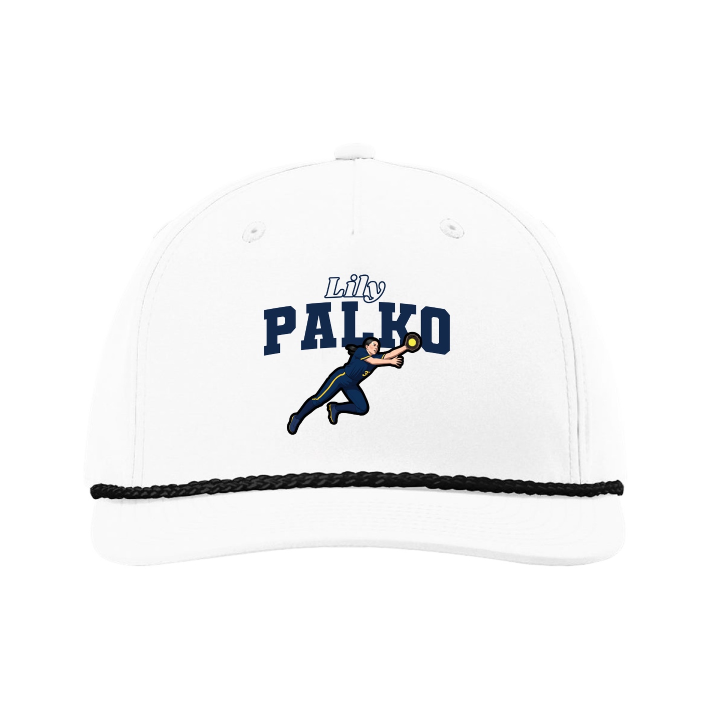 Five-Panel Classic Rope Cap — Name Arch in White
