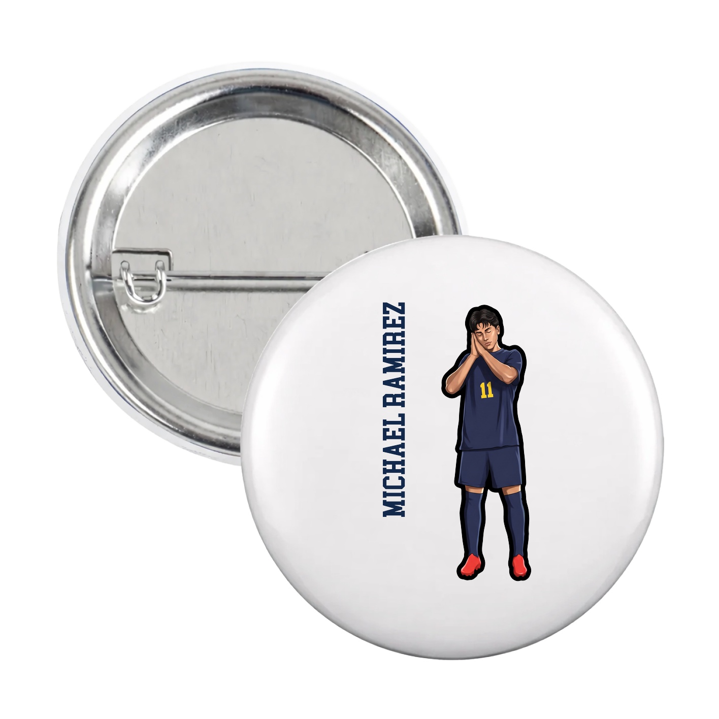 Game Day Button — Name Vertical in White