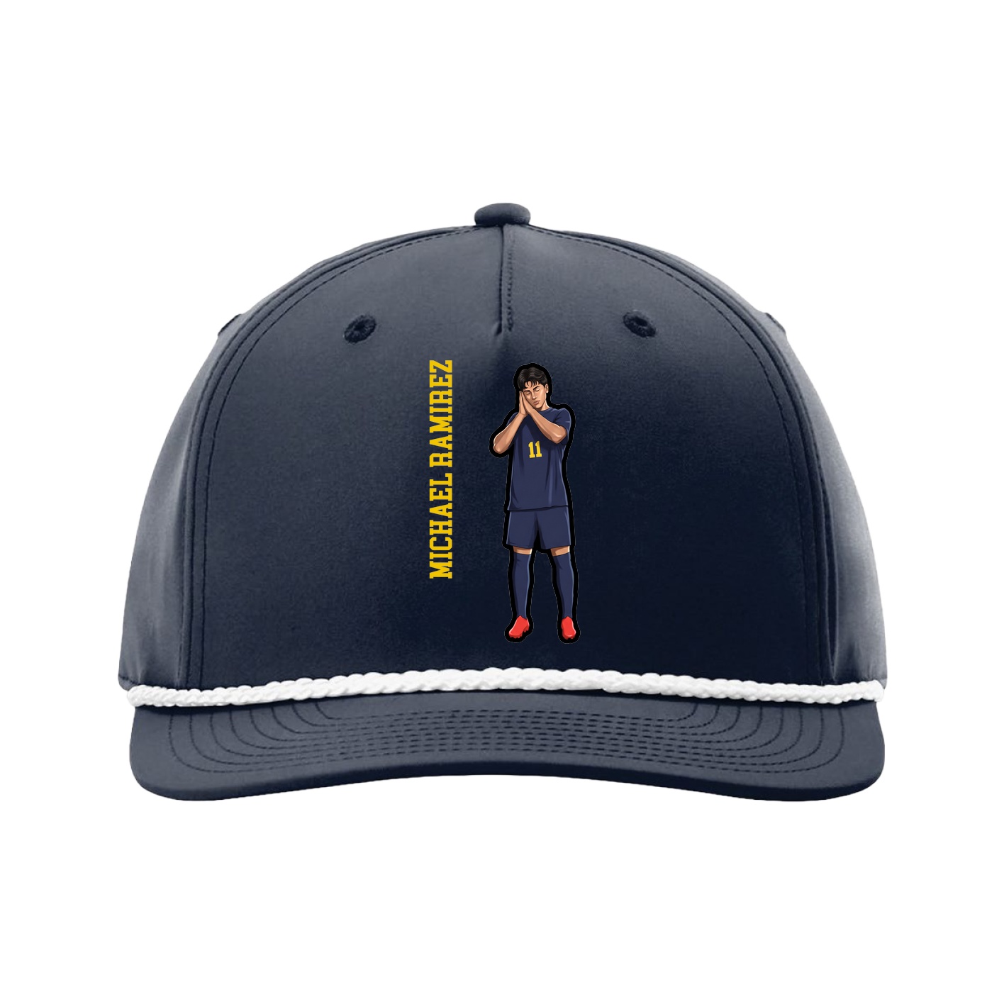 Five-Panel Classic Rope Cap — Name Vertical in Navy