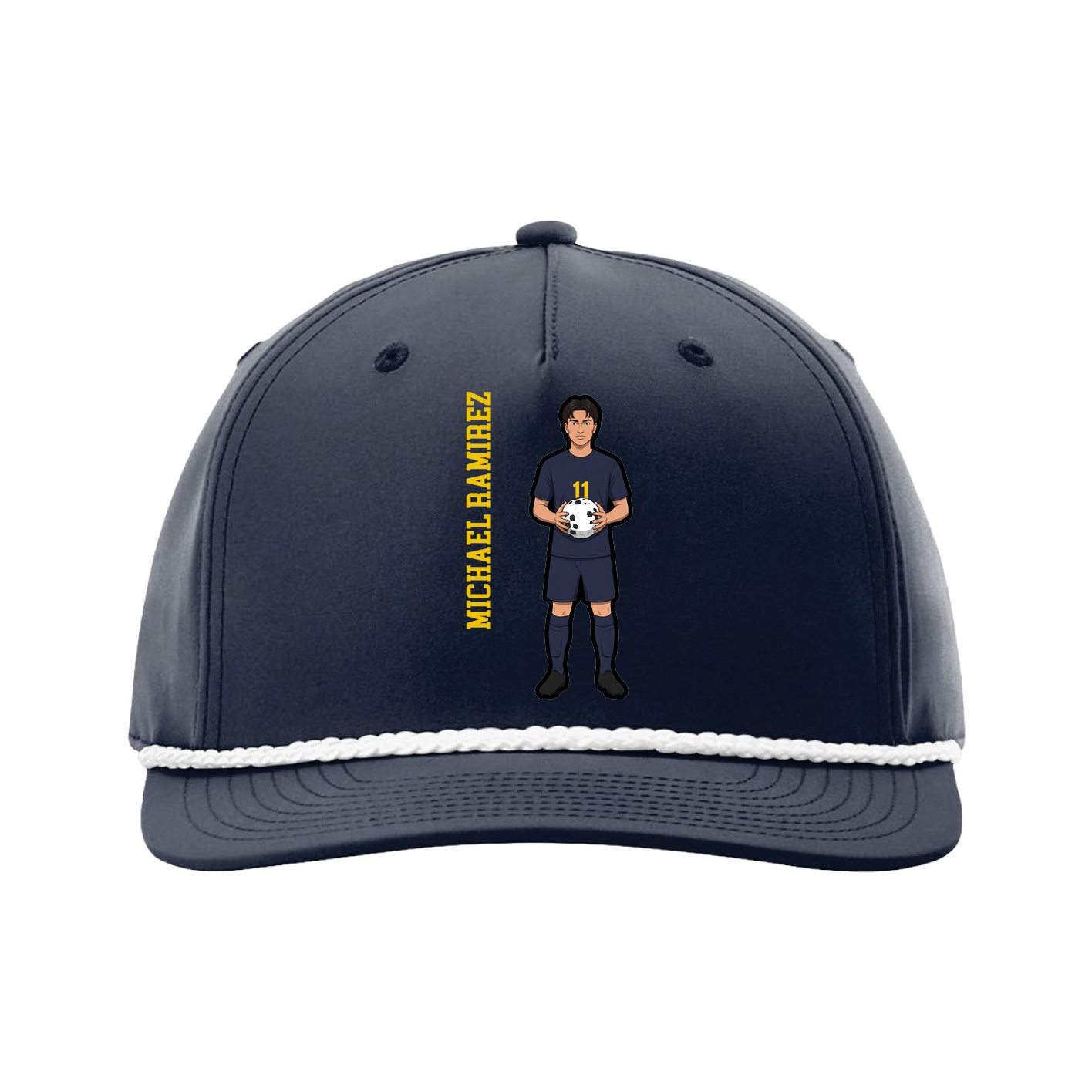 Five-Panel Classic Rope Cap — Name Vertical in Navy
