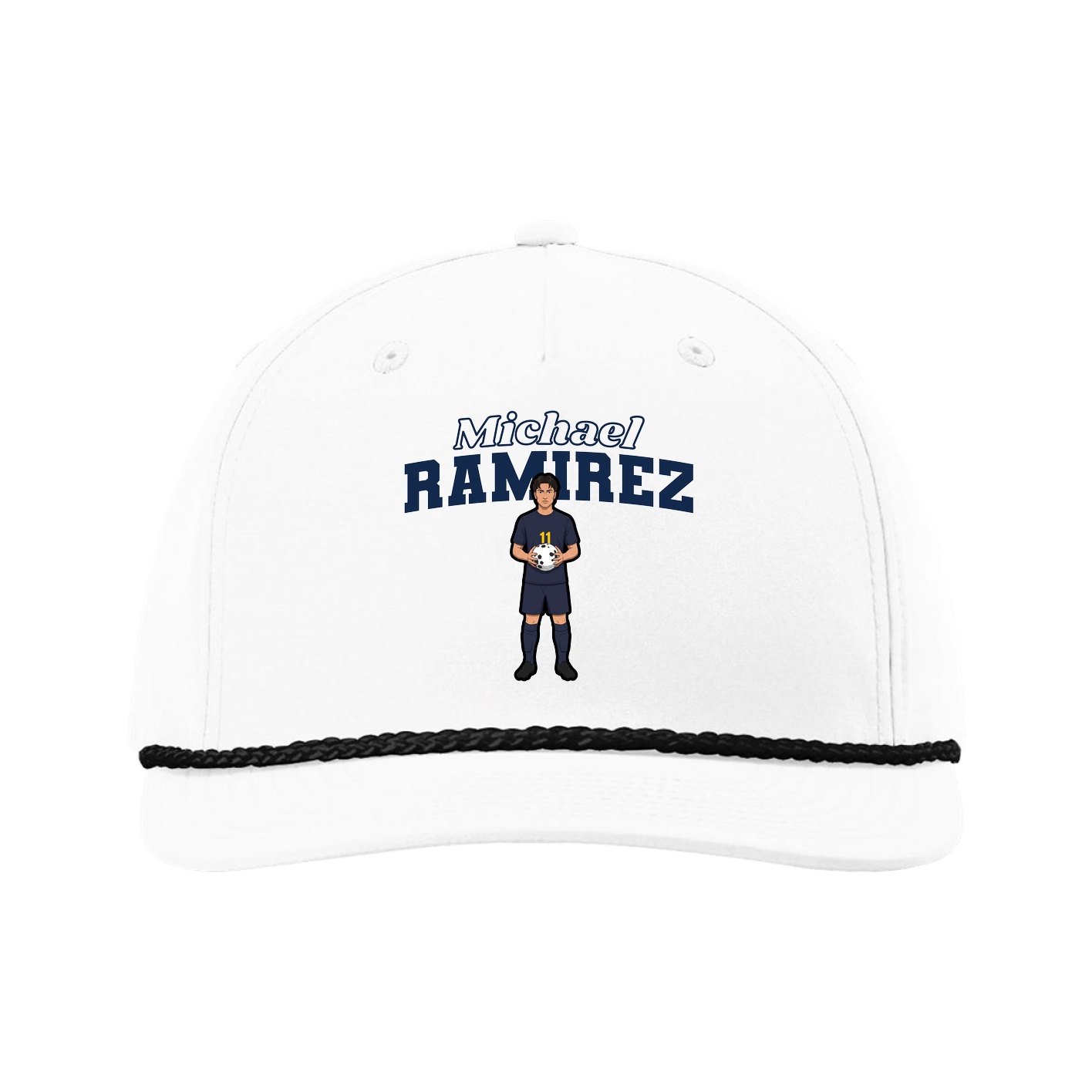 Five-Panel Classic Rope Cap — Name Arch in White