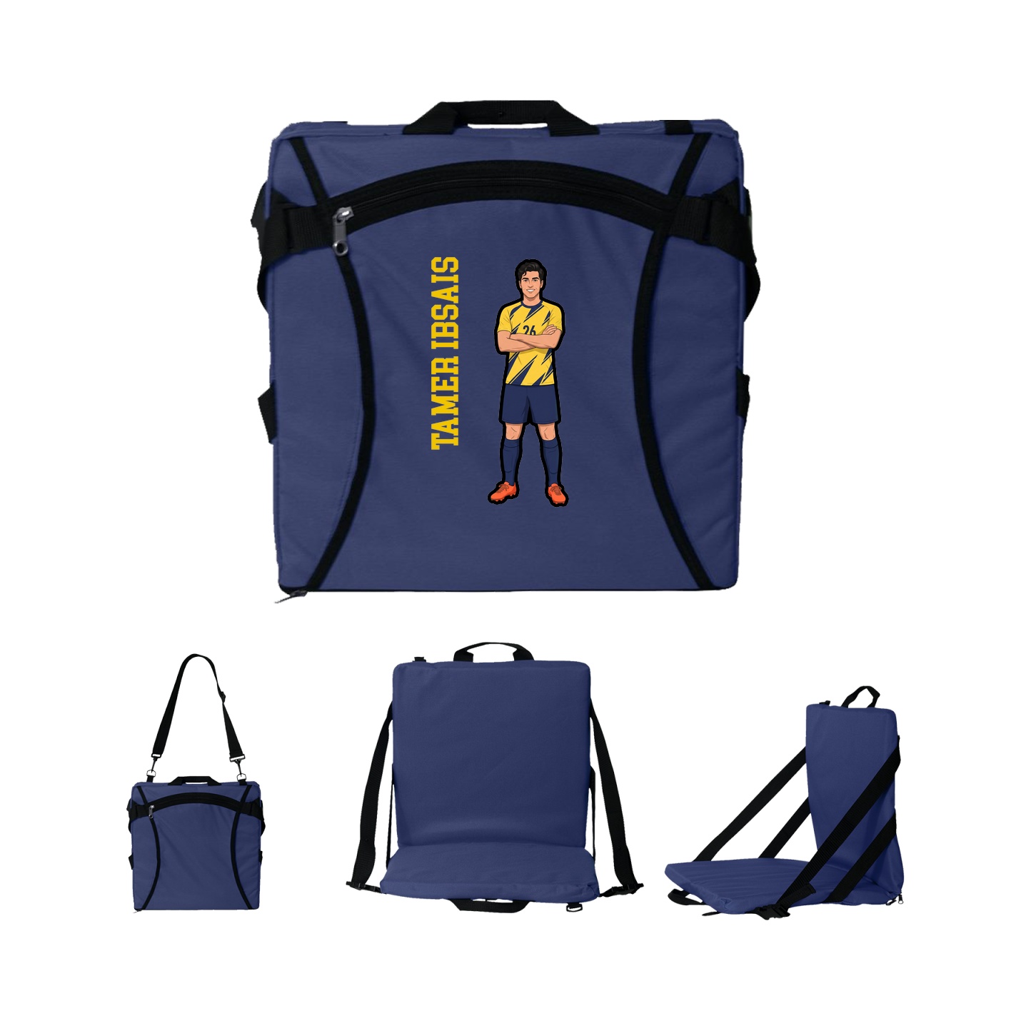 Folding Stadium Seat — Name Vertical in Navy