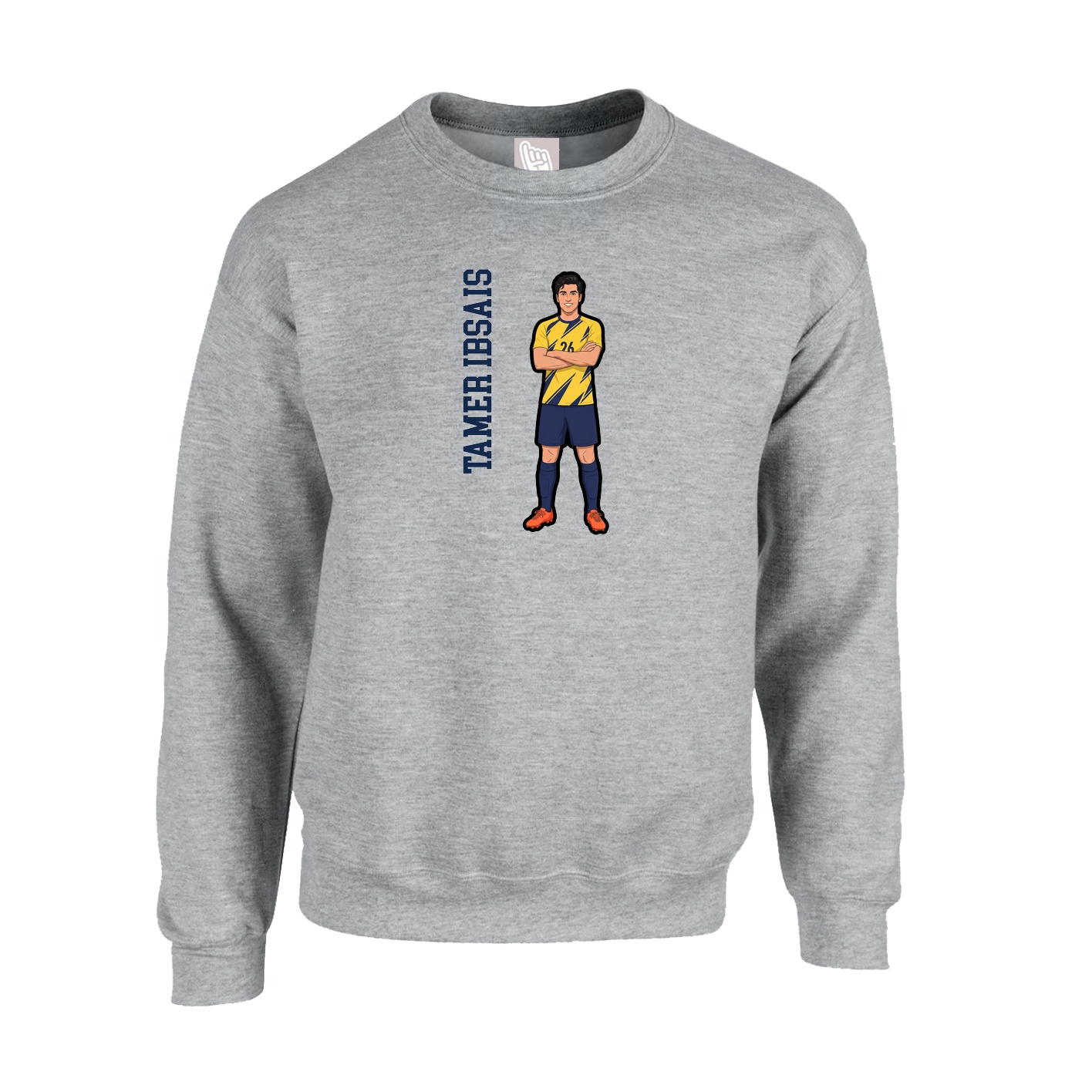 Fleece Crew — Name Vertical in Grey