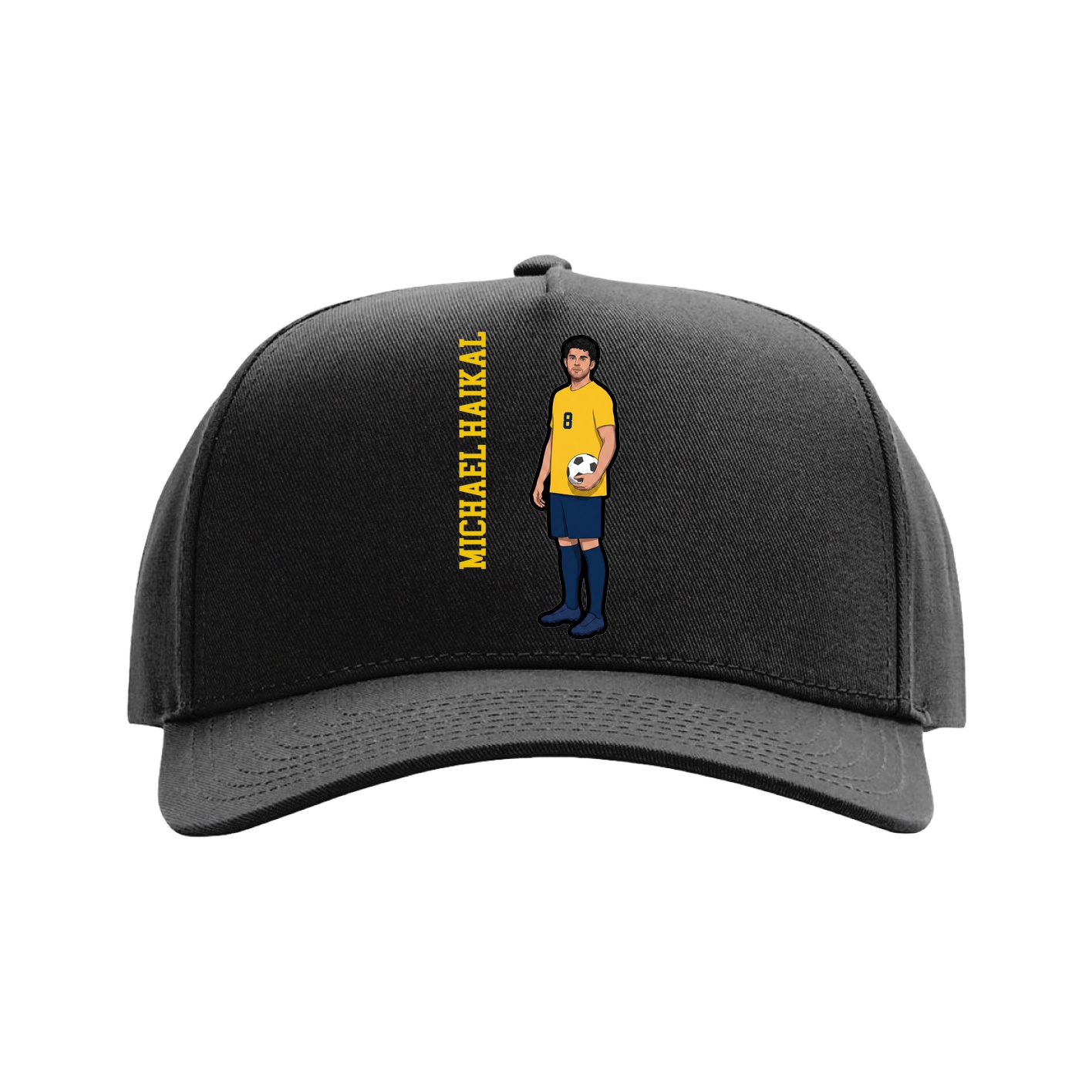 Full Fabric Five-Panel Champ Cap — Name Vertical in Black