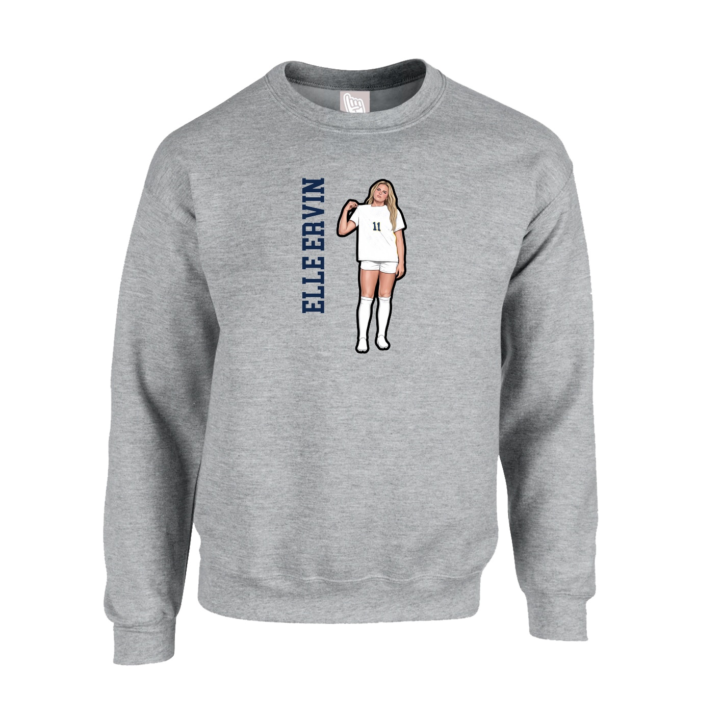Fleece Crew — Name Vertical in Grey