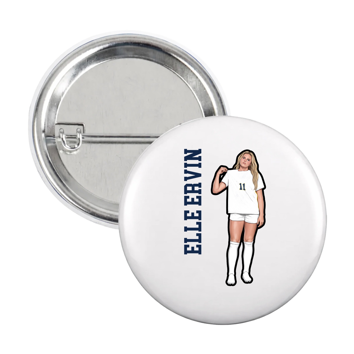 Game Day Button — Name Vertical in White