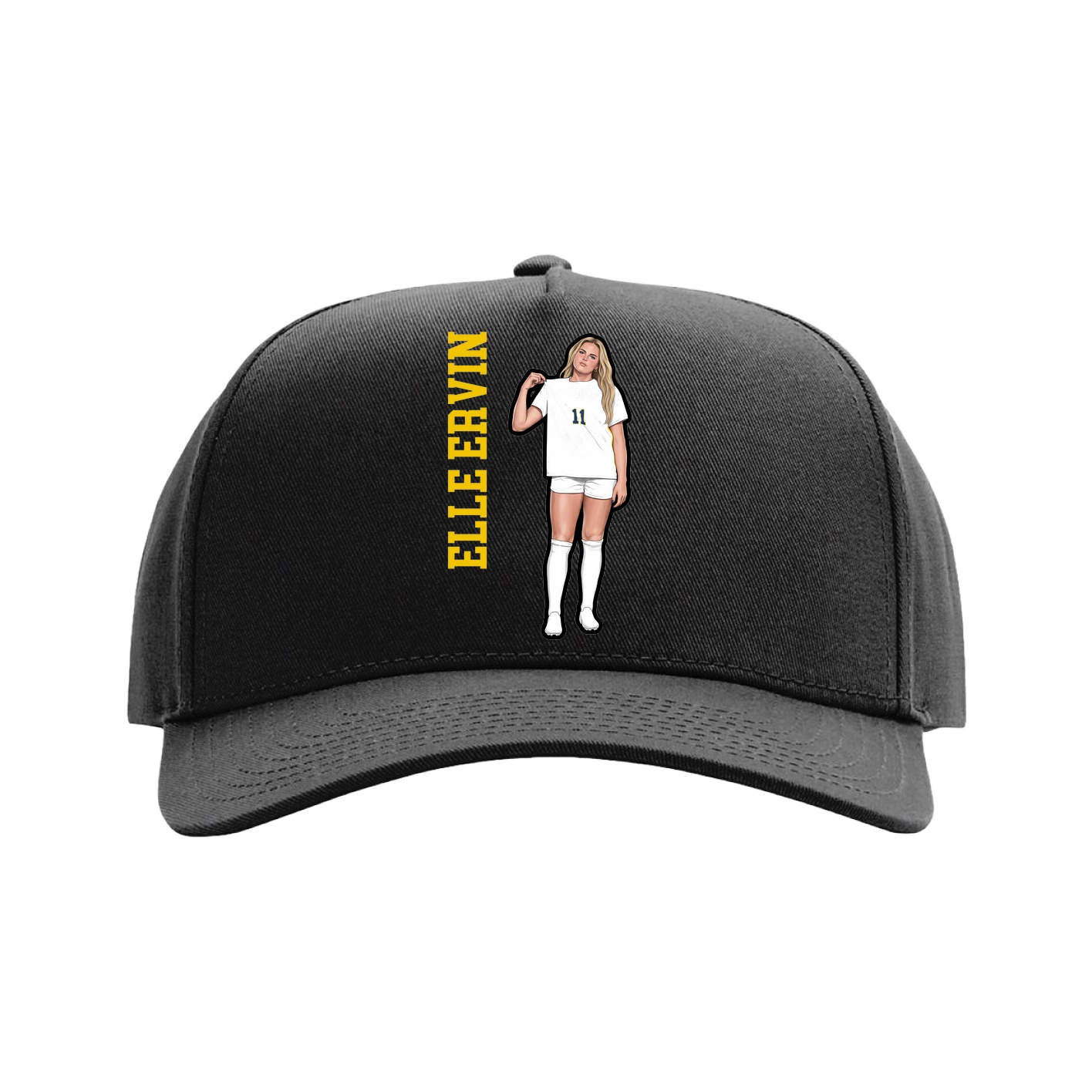 Full Fabric Five-Panel Champ Cap — Name Vertical in Black