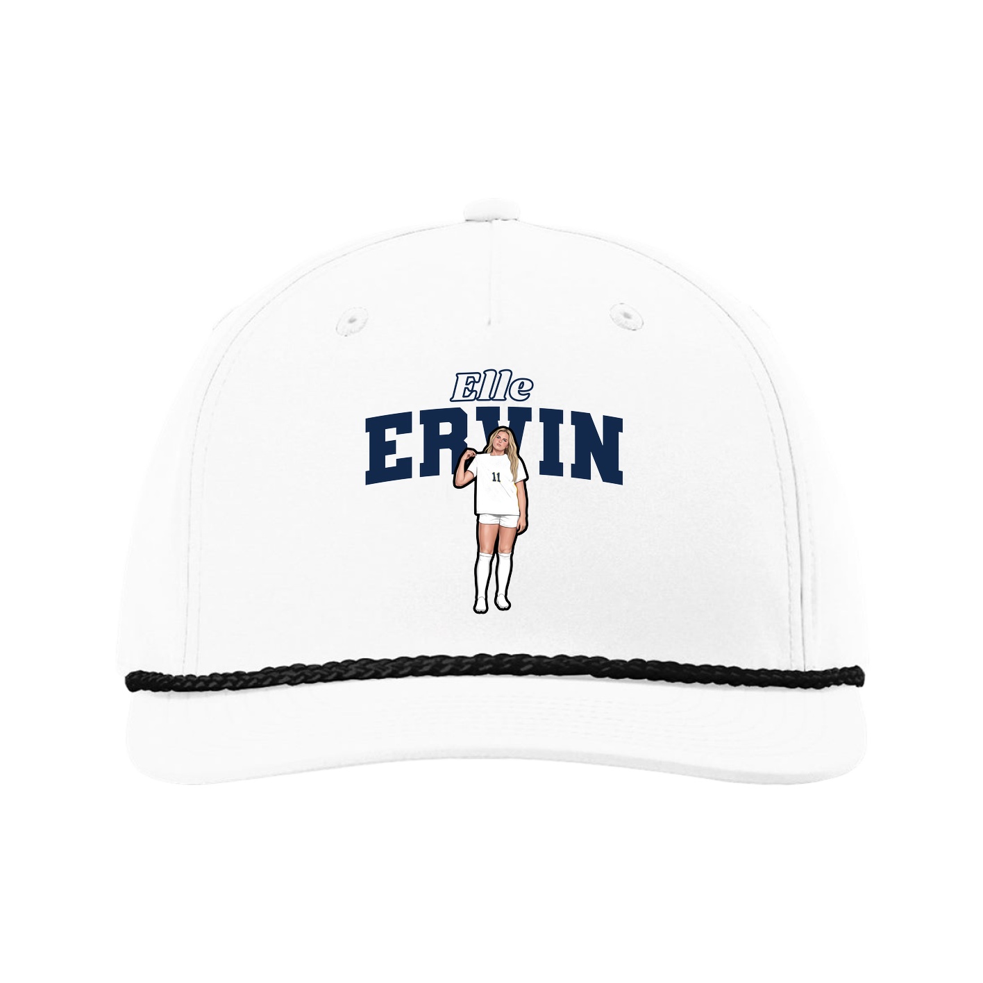 Five-Panel Classic Rope Cap — Name Arch in White