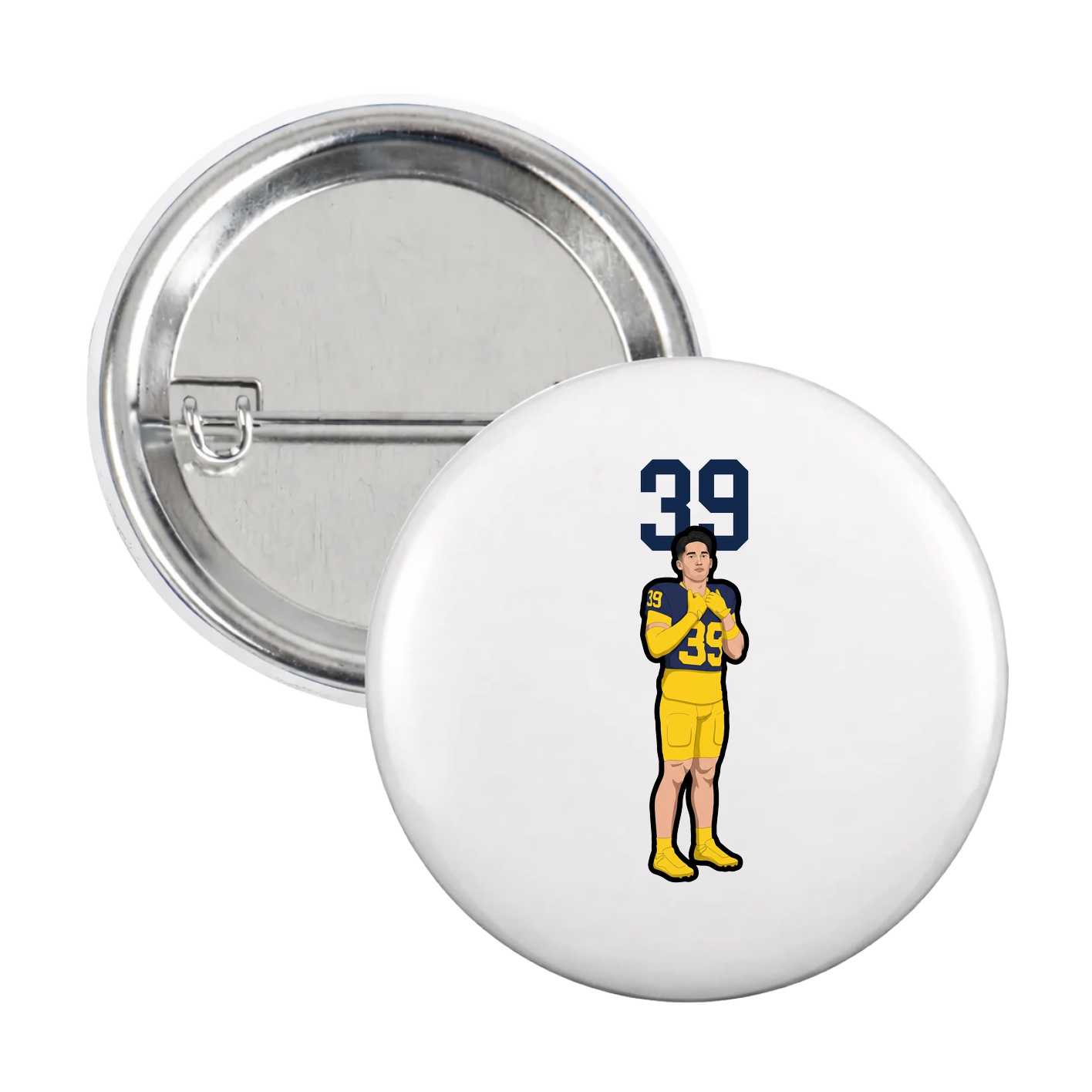 Game Day Button — Number Top in White