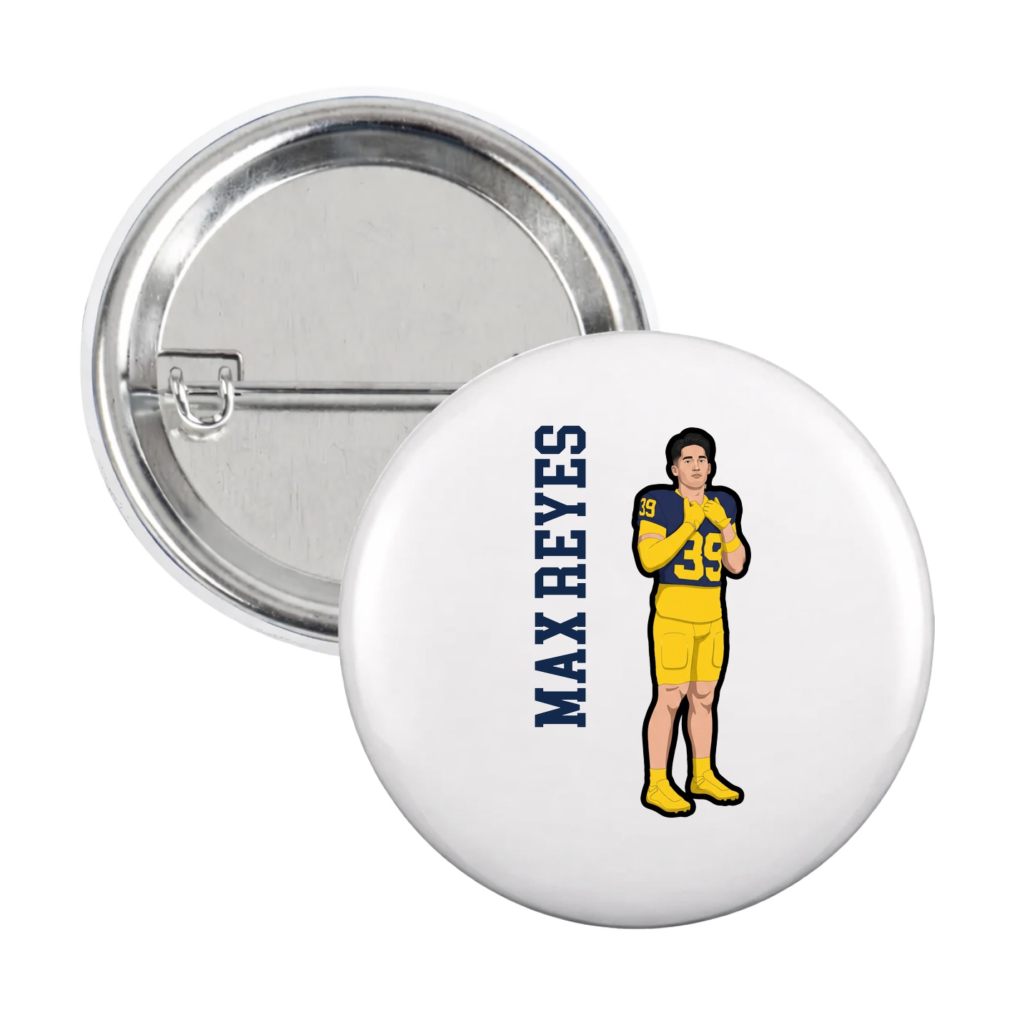 Game Day Button — Name Vertical in White