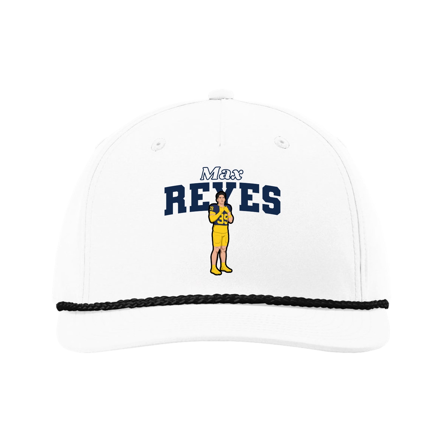 Five-Panel Classic Rope Cap — Name Arch in White