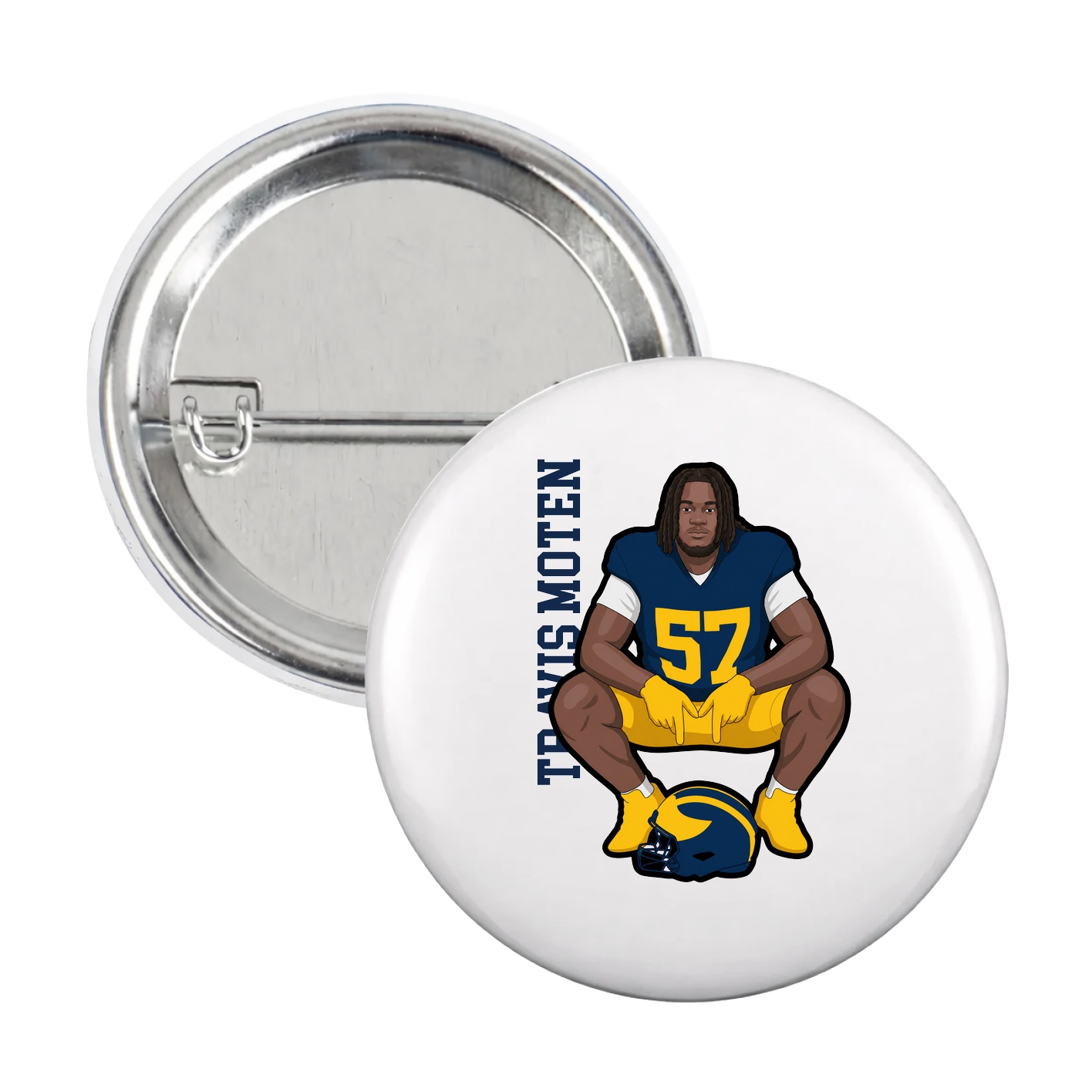 Game Day Button — Name Vertical in White