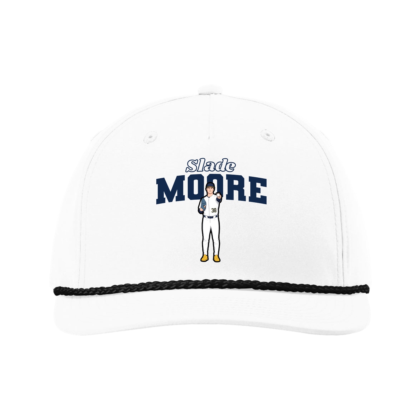 Five-Panel Classic Rope Cap — Name Arch in White