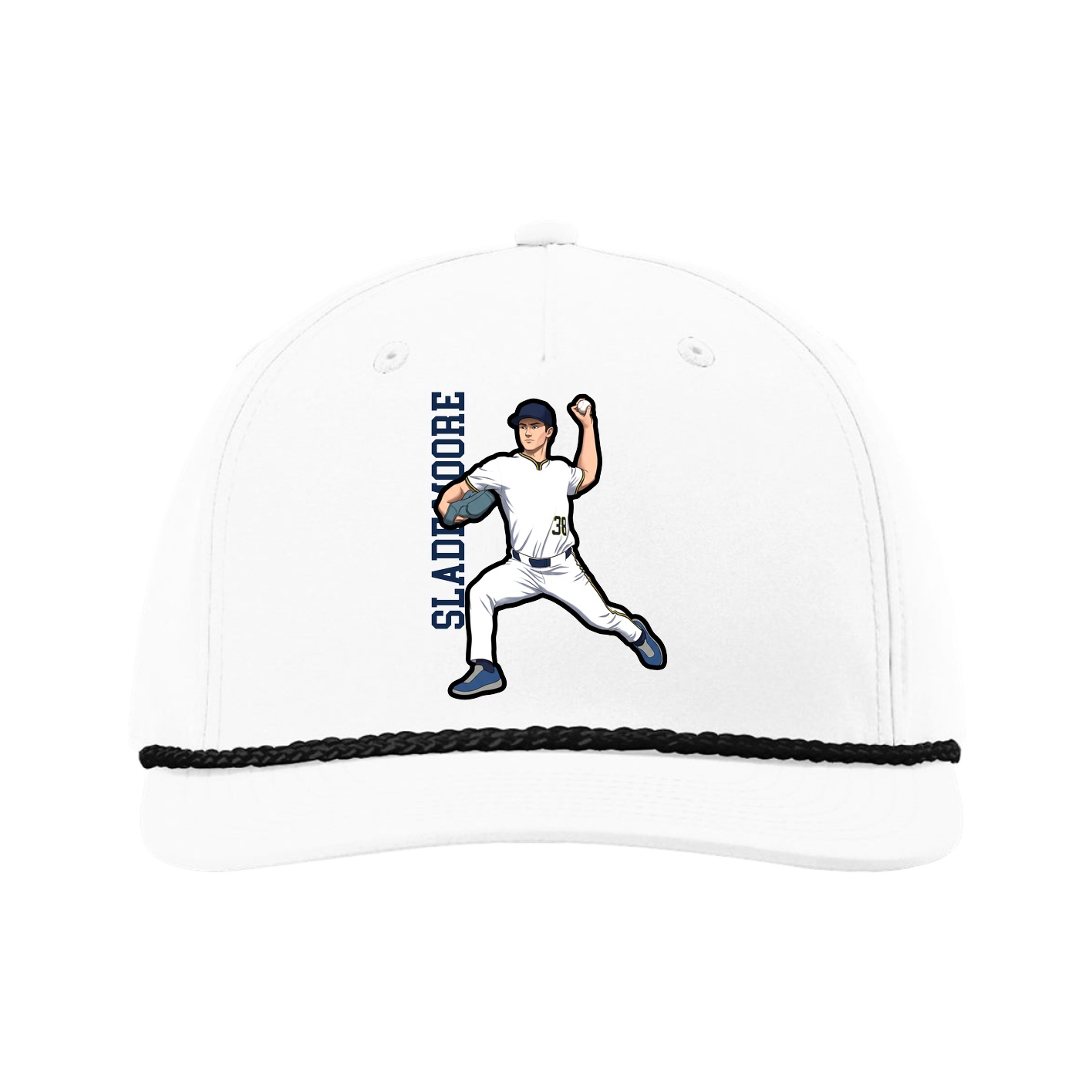 Five-Panel Classic Rope Cap — Name Vertical in White