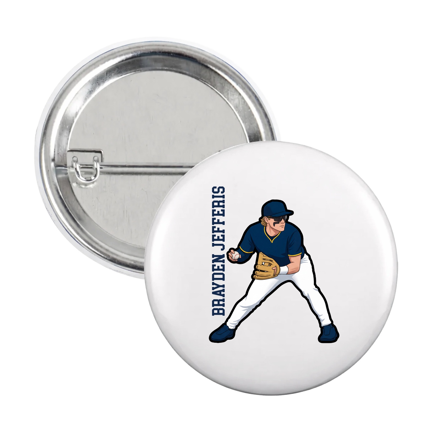 Game Day Button — Name Vertical in White