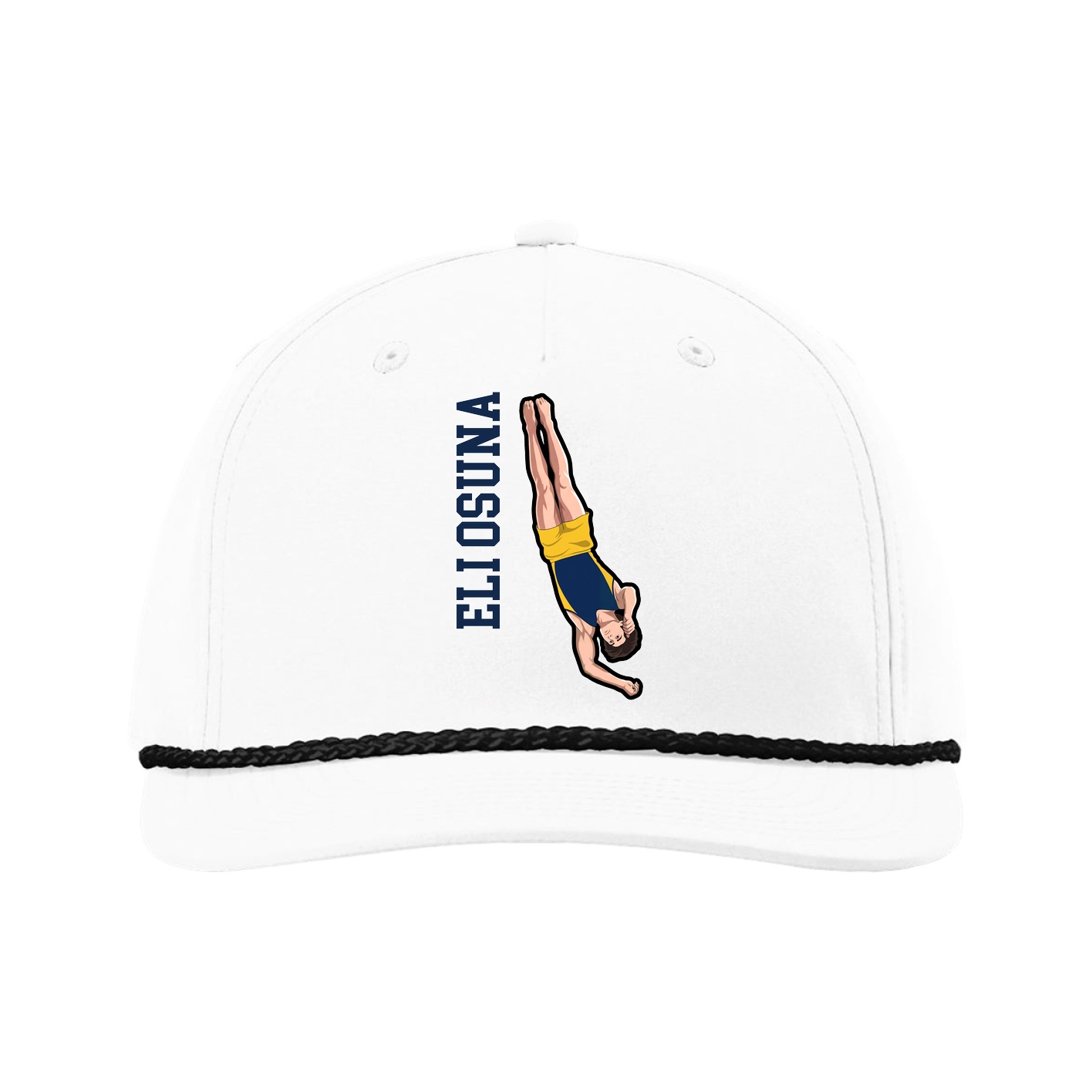 Five-Panel Classic Rope Cap — Name Vertical in White