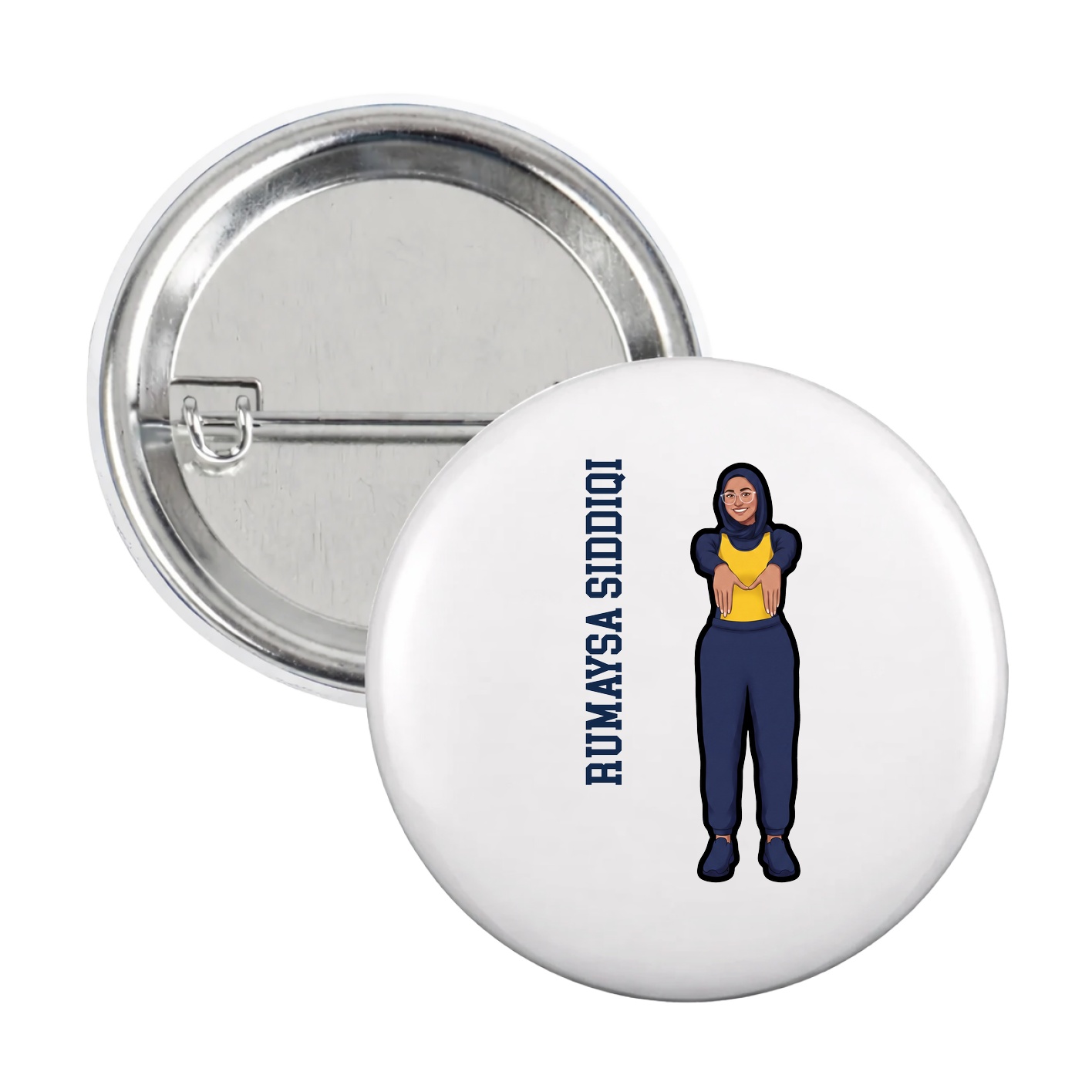 Game Day Button — Name Vertical in White