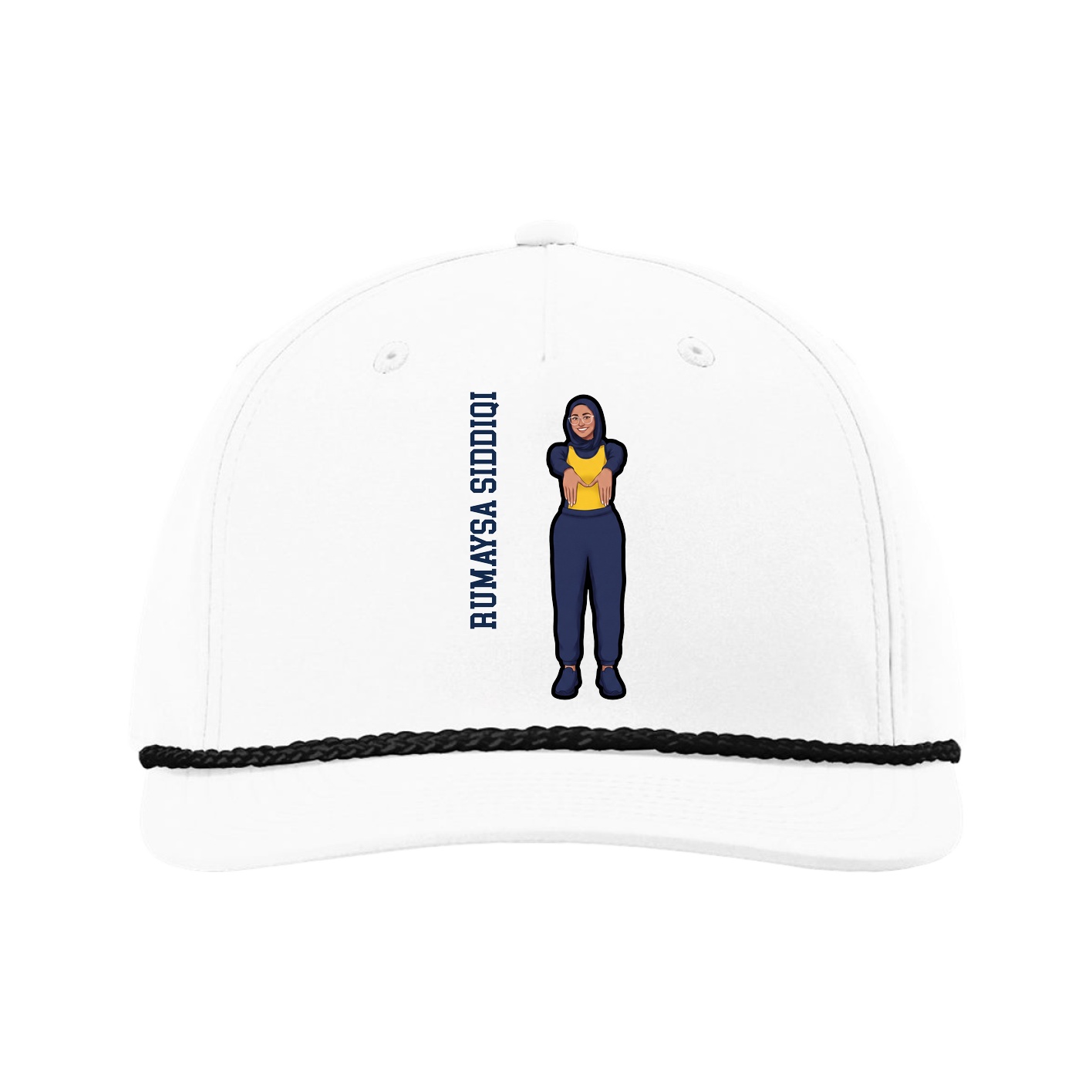 Five-Panel Classic Rope Cap — Name Vertical in White