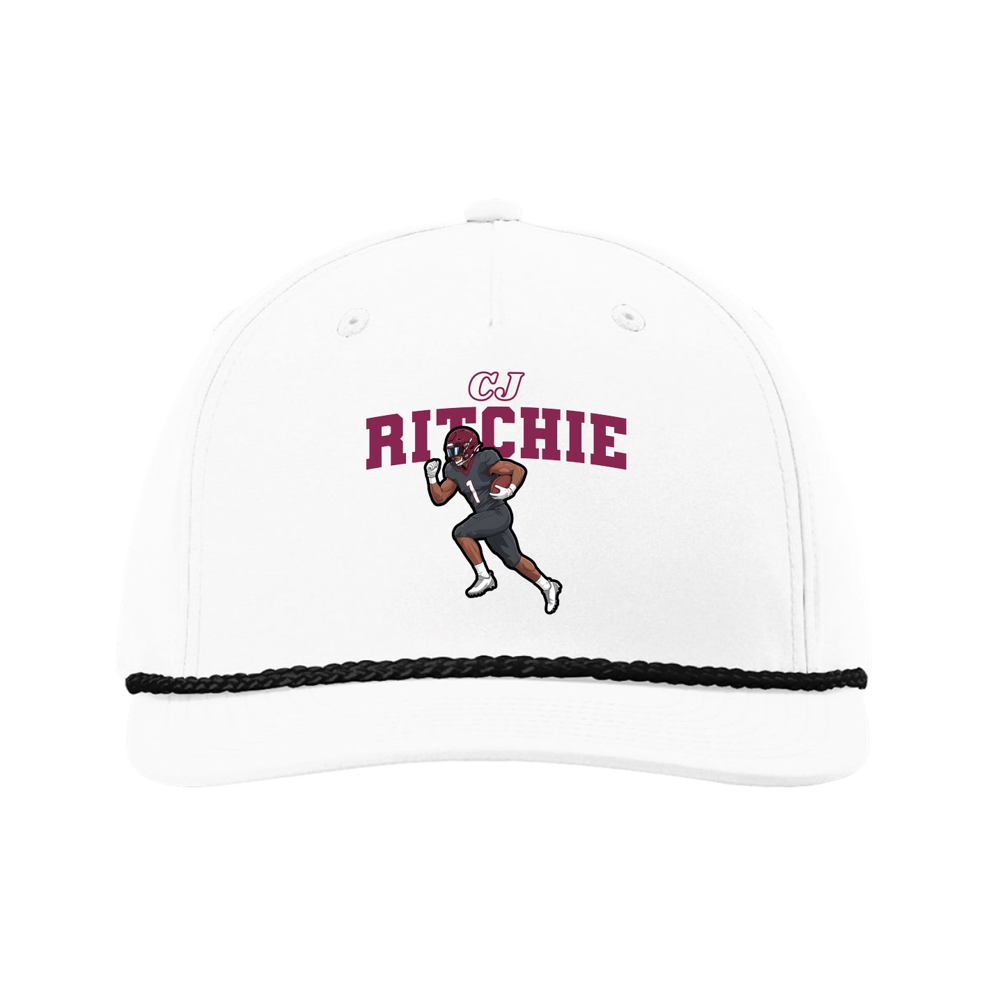 Five-Panel Classic Rope Cap — Name Arch in White