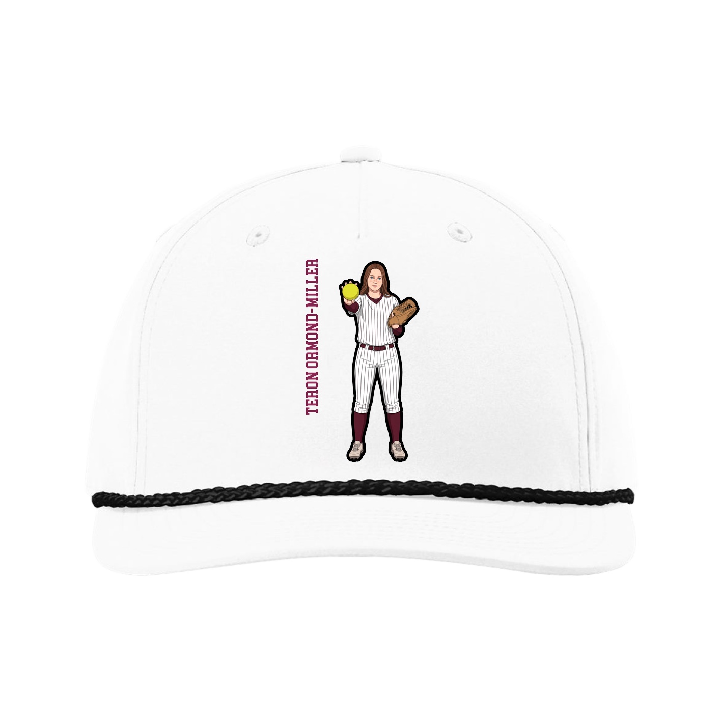 Five-Panel Classic Rope Cap — Name Vertical in White