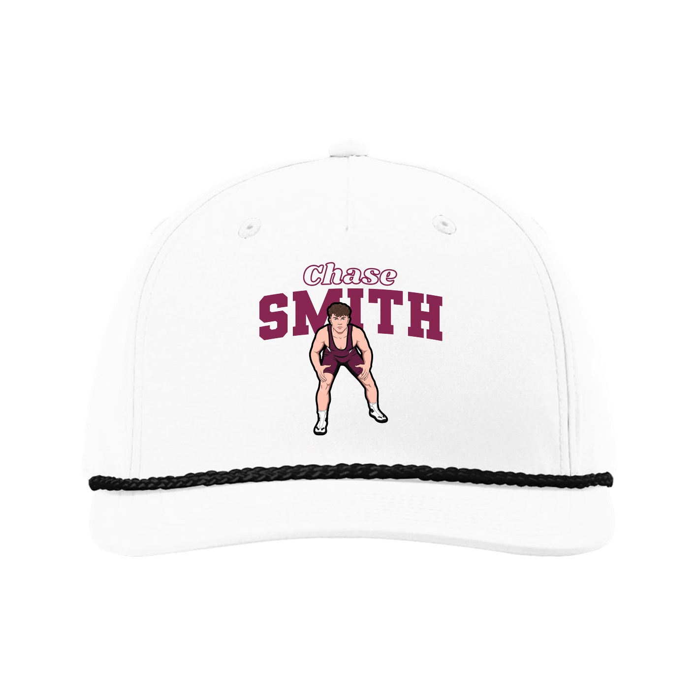 Five-Panel Classic Rope Cap — Name Arch in White