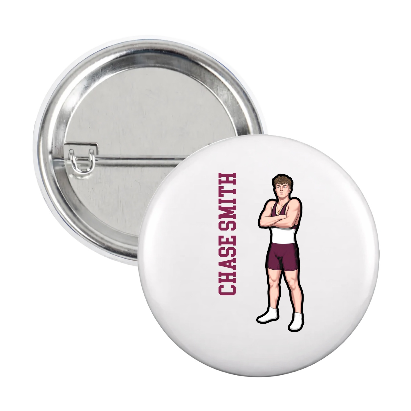 Game Day Button — Name Vertical in White