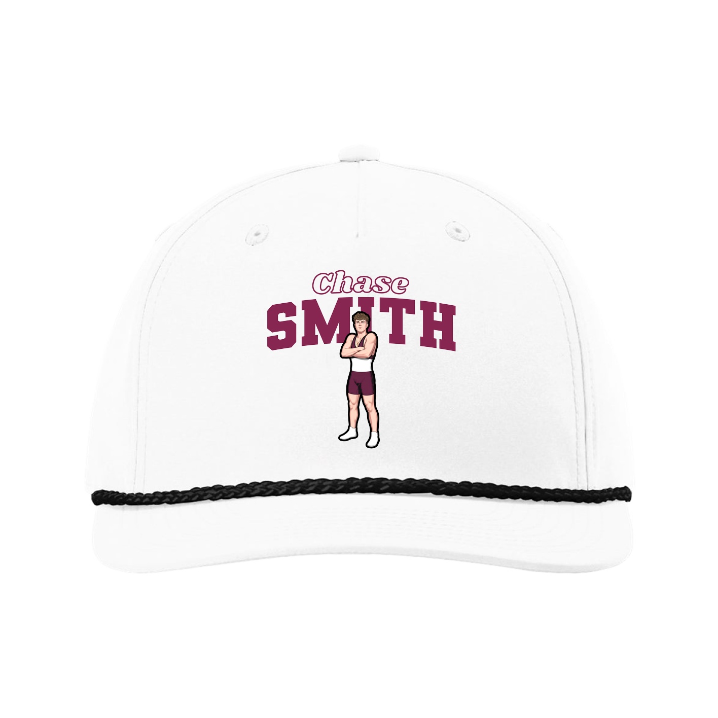 Five-Panel Classic Rope Cap — Name Arch in White